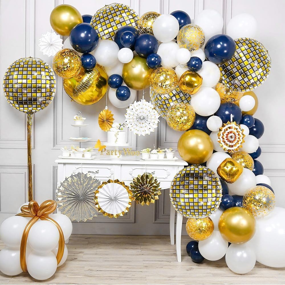 Disco Ball Balloons Gold and Silver Disco Mylar Foil Balloons Disco Party Supplies 22 Inch Giant 4D round Metallic Disco Balloons for 70S 80S 90S Party Decorations Birthday Bachelorette Party 6 PCS