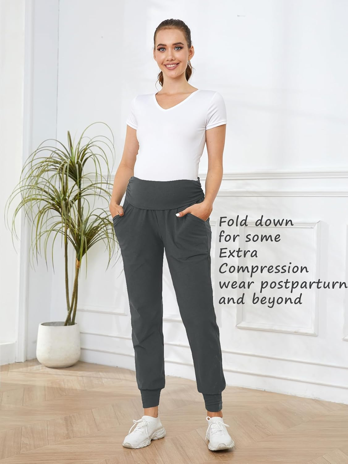 PARNIXS Women'S Pregnancy Haren Pants, Whole Abdomen, Fall and Winter Fashion Sweat-Pants image number 3