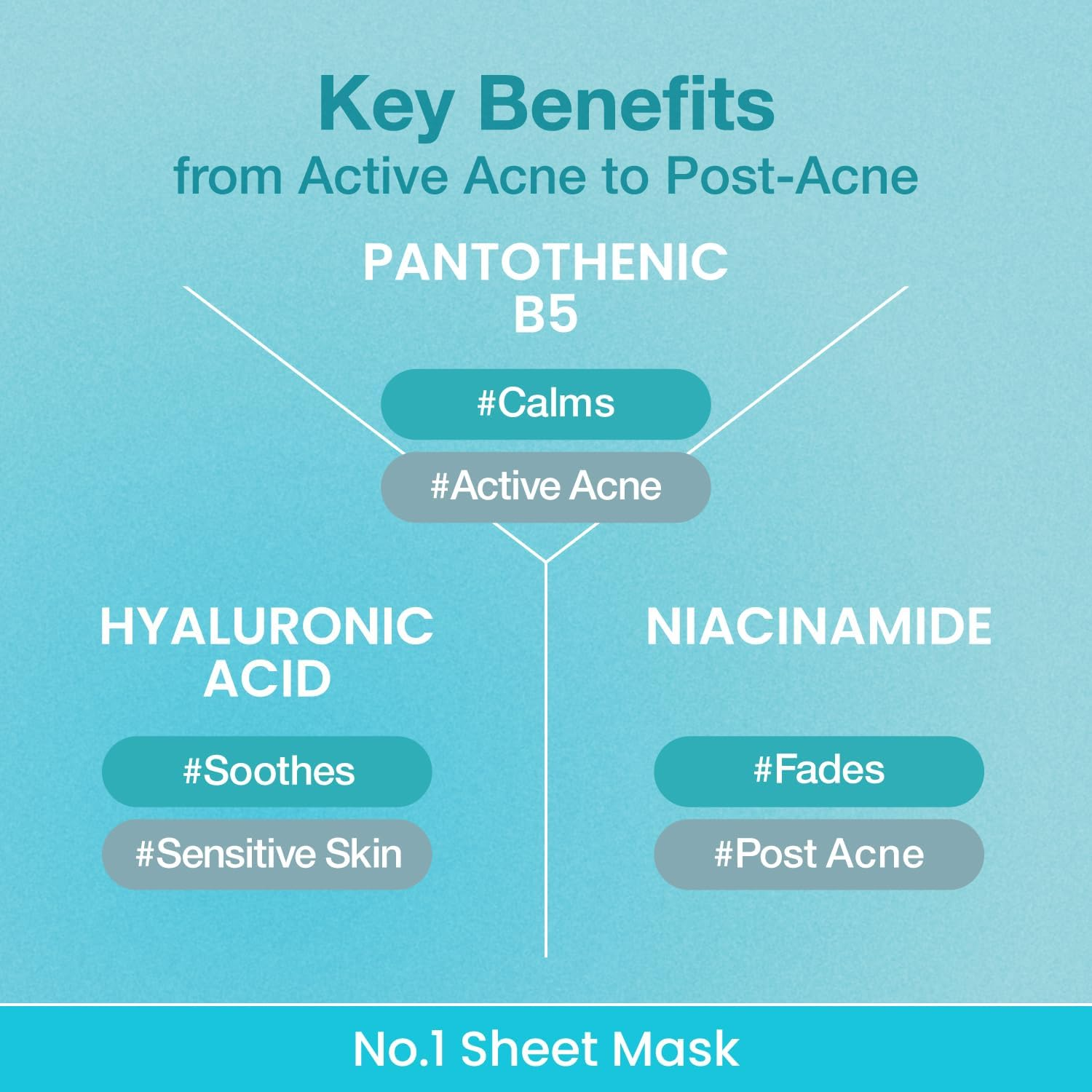 Numbuzin No.1 Sheet Mask | Pantothenic B5 Hyaluronic Active Clear Mask | Calming, Soothing, Hydrating | Acne Prone Skin | Controls Excess Oil, Reduces Redness, Safe for Sensitive Skin | 4 Sheets