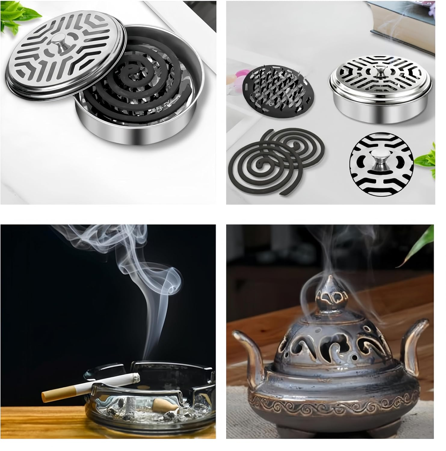 Ai-Oumleef 2Pcs Mosquito Coil Box, Portable Mosquito Coil Holder, Stainless Steel Mosquito Coil Holder with Lid, anti Mosquito Smoke Coil Container, for House Garden Camping Fishing image number 2