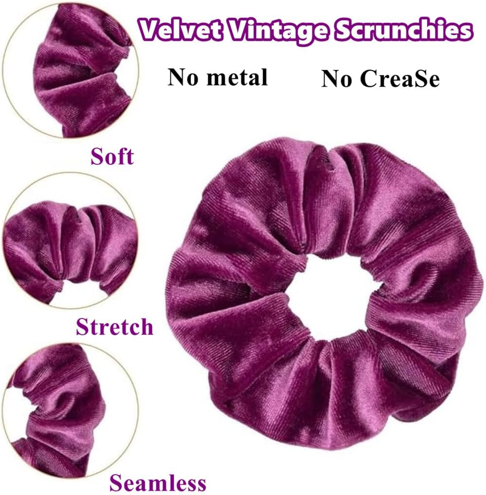 12 Pcs Soft Hair Scrunchy Bobbles Elastic Hair Bands Ties Donut Hair Accessories for Women Ponytail Holder Velvet Vintage Scrunchies (12 Colors) image number 5
