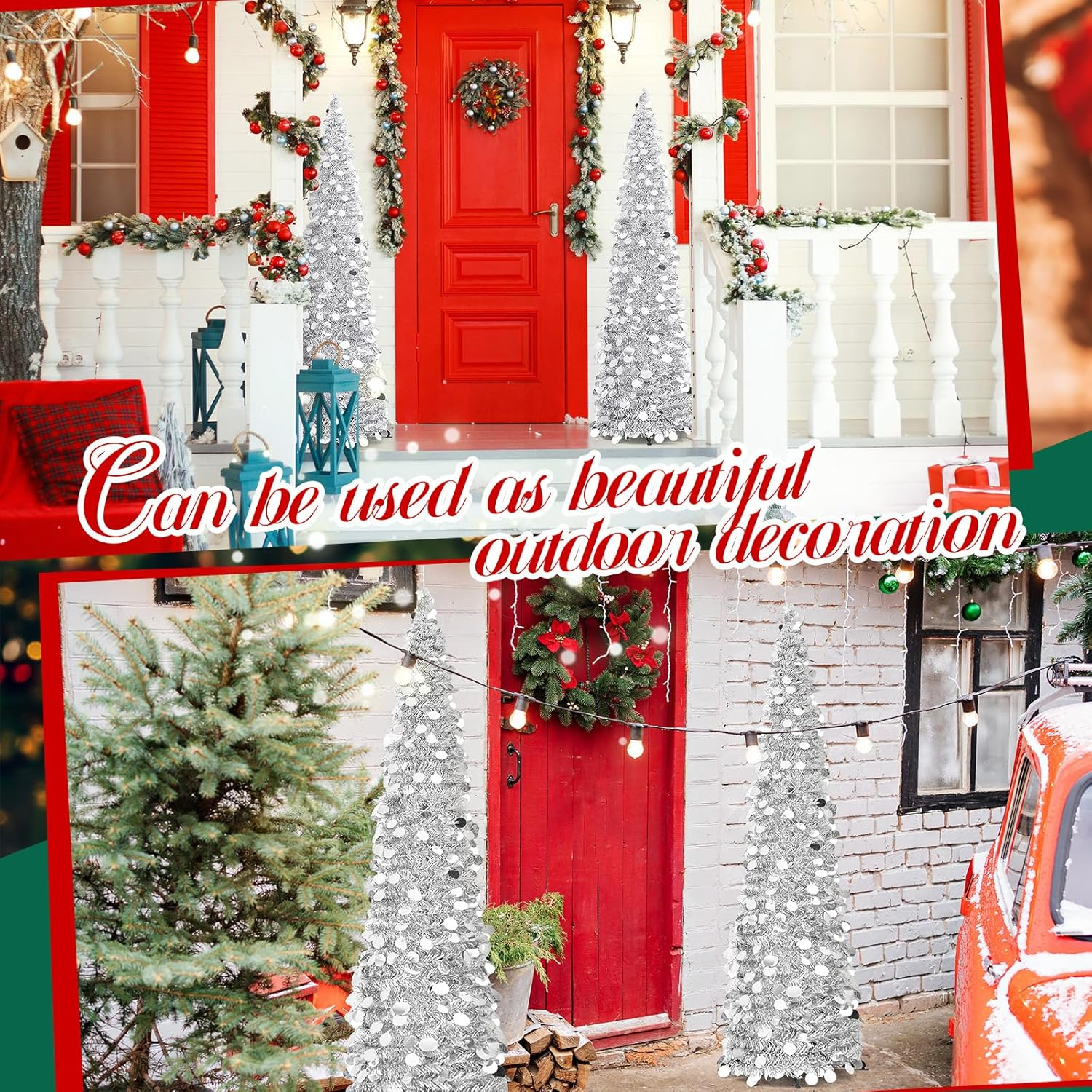 Leyndo Collapsible Artificial Christmas Tree - Pencil Pop up Tinsel Sequined Tree for Home & Fireplace Decoration