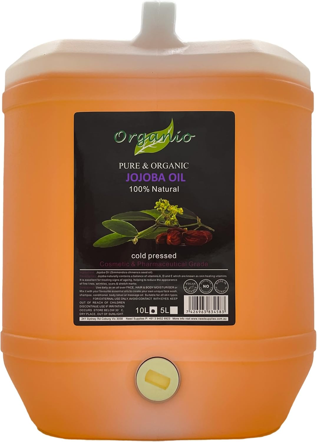 Organio JOJOBA OIL 100% PURE ORGANIC COLD PRESSED VIRGIN OIL SKINCARE 100ML 200ML 300ML (With Pump Included, 500Ml), Golden, 500 Ml (Pack of 1) image number 1