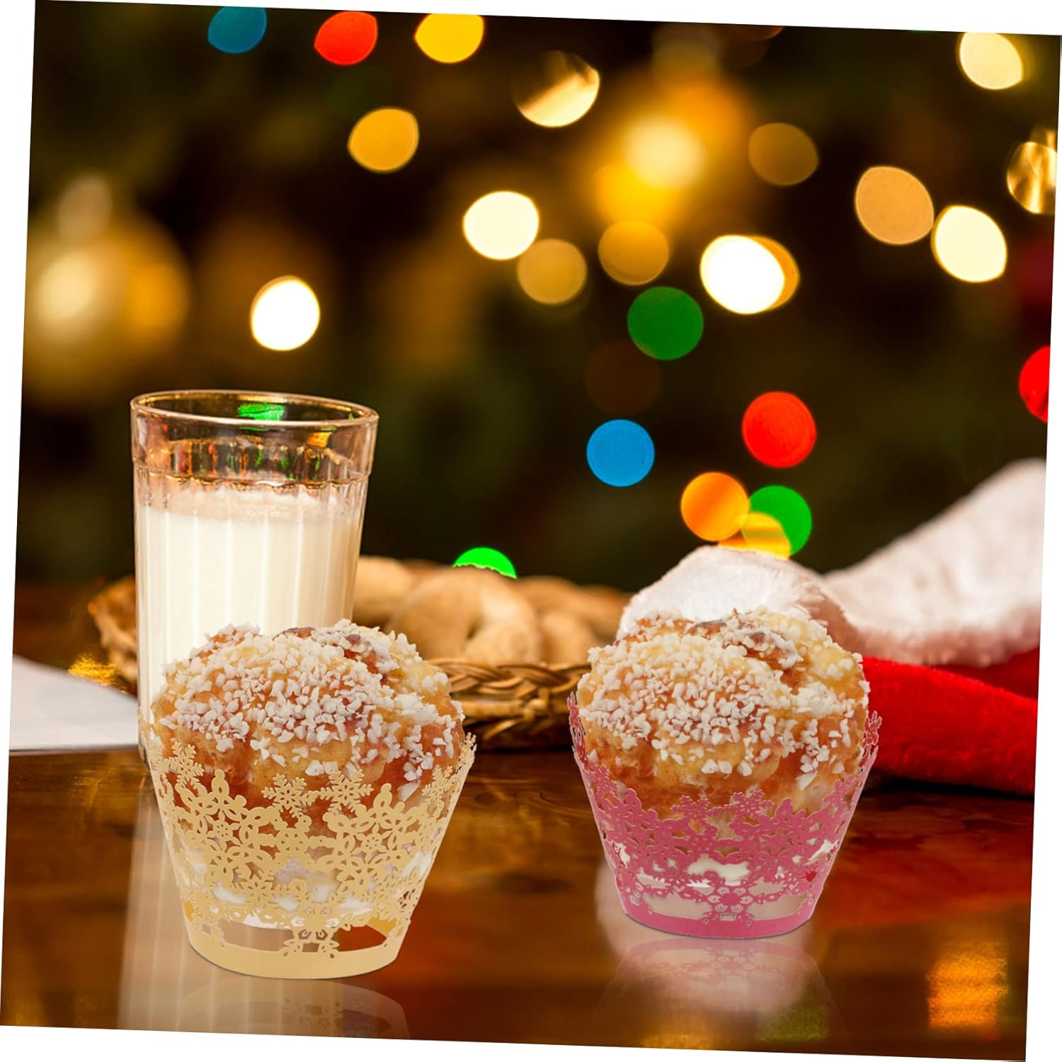 36Pcs Hollow-Out Snowflake Cake Wrappers Paper Cupcake Liners for Christmas Baking Cake Decorations image number 4