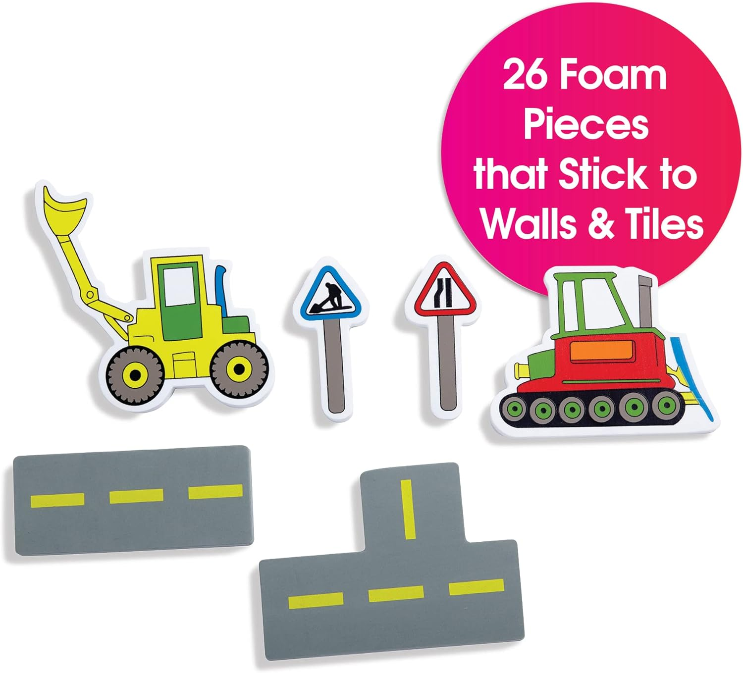 Edushape Magic Creations, Road Construction - Baby Bath Foam Toys Foam Stickers - Stick-On Removable Baby Foam Bath Toys for Toddlers 1-3 - Imaginative Learning Bath Toys Foam Activity Play Set image number 3