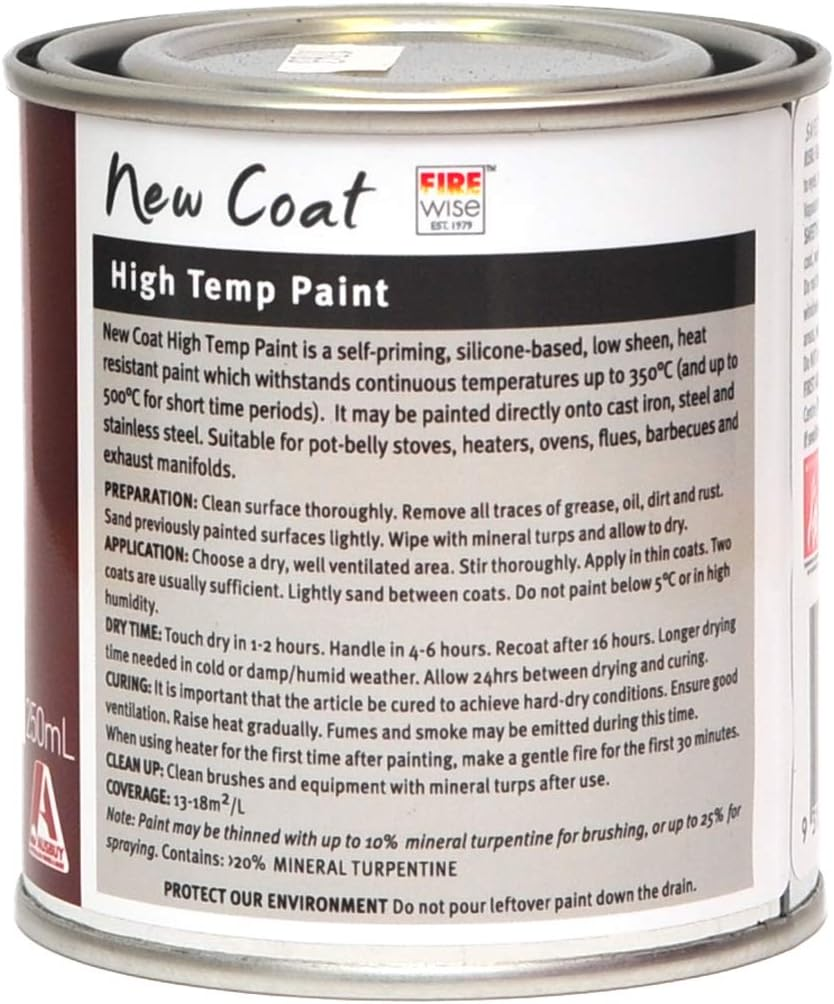 New Coat High Temp Paint 500Ml Restores That Black Satin Finish to Stoves, Flues and Bbqs Perfect for Heat-Exposed Metal That&rsquo;S Rusting or Needs a Fresh Coat image number 1