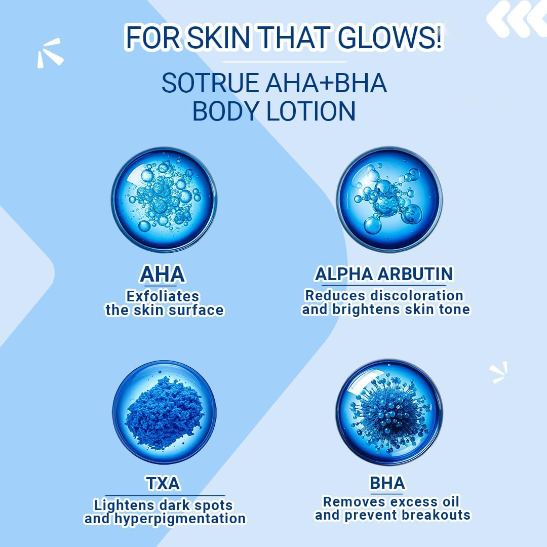 Sotrue AHA + BHA Body Lotion with 10% AHA Blend & 1% Salicylic Acid, Deeply Exfoliates for Dry Radiant Skin, Body Lotion for Women & Men, for All Skin Types, 200Ml