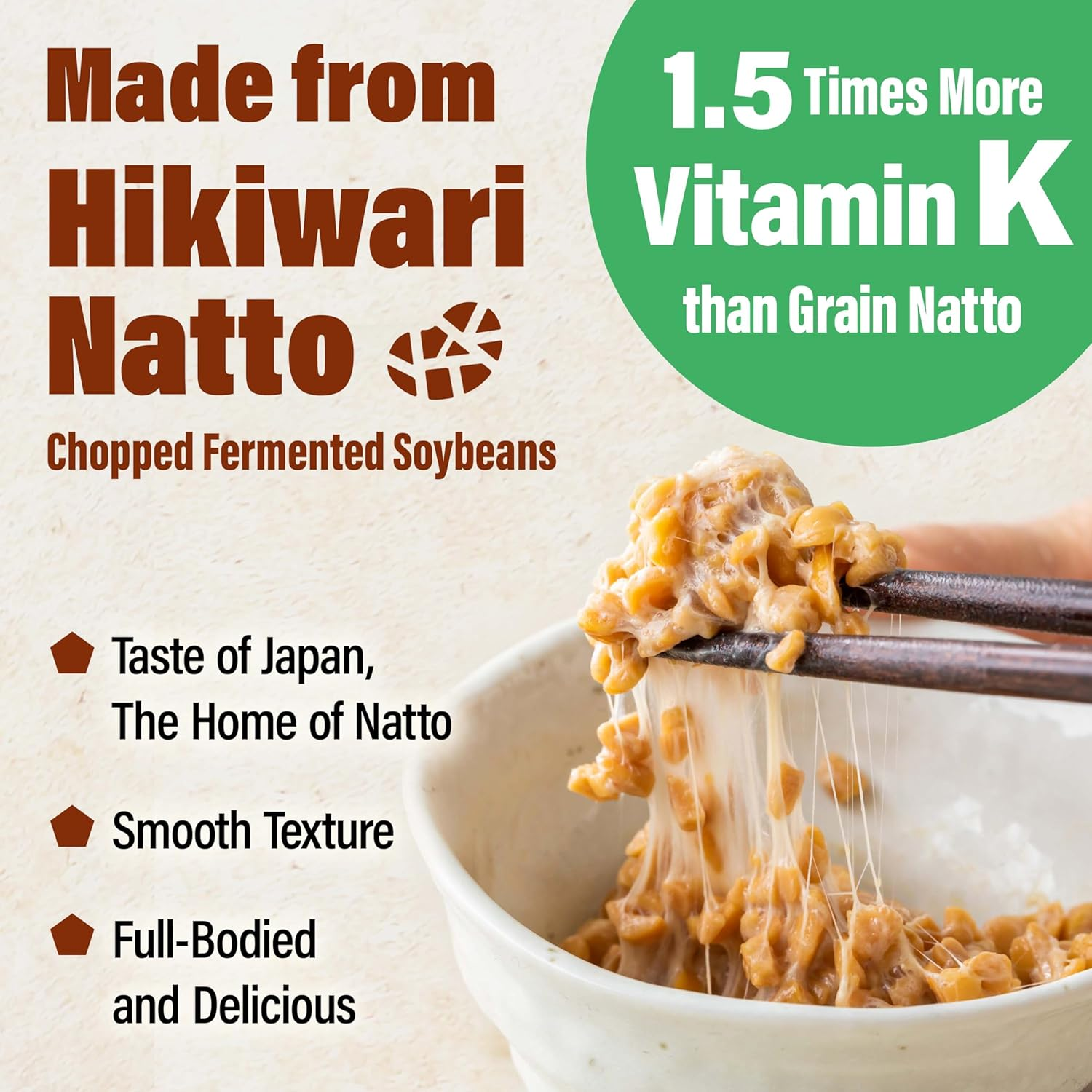 YAMASAN KYOTO UJI Japanese Natto Fermented Soybean Powder, Freeze-Dried Natto Powder, Vitamin K, Japanese Probiotic and Prebiotic Superfood &ndash; Low Sodium, Non-Gmo, Vegan, Made in Japan (50G) image number 4