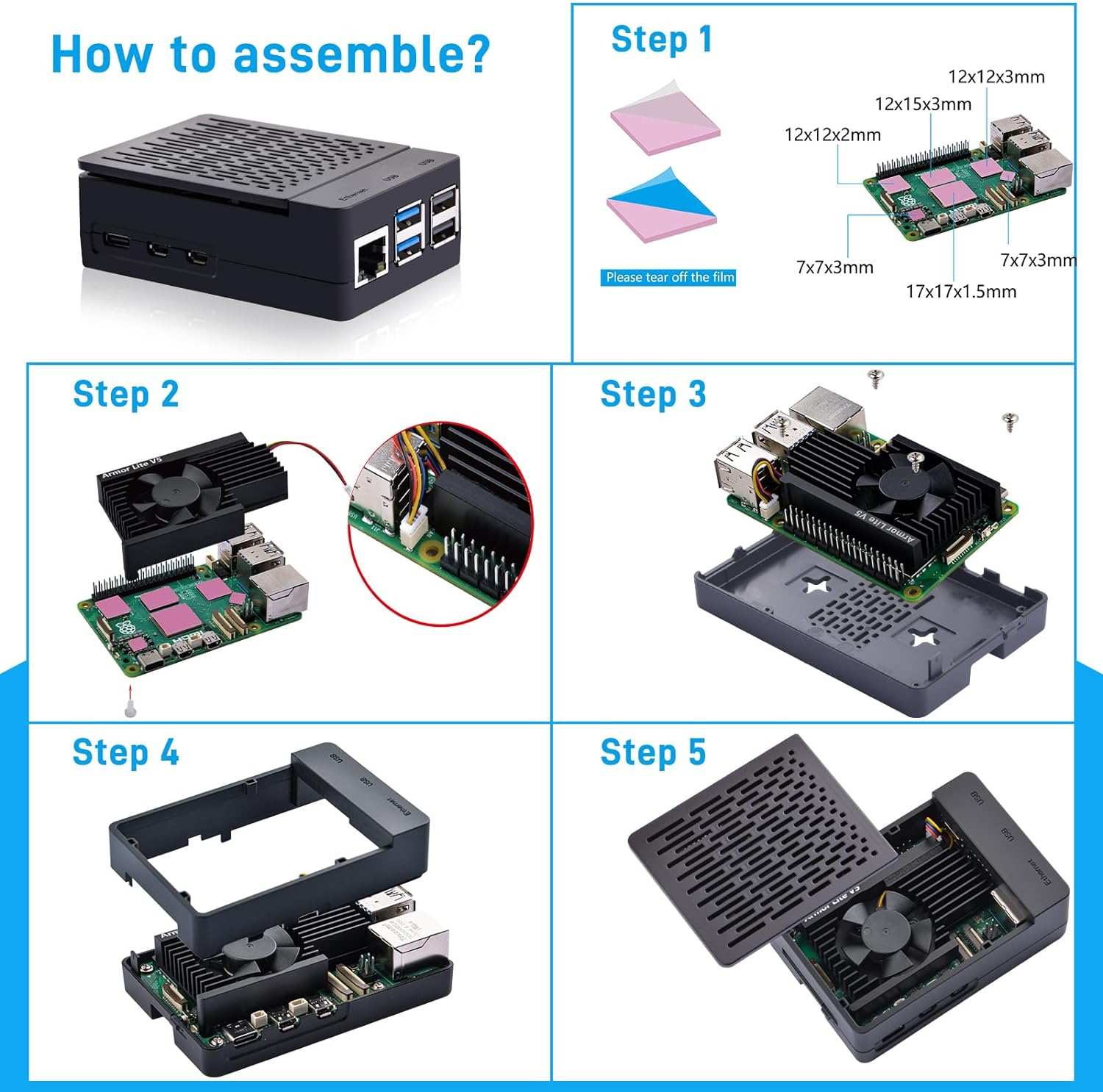 Geeekpi Case for Raspberry Pi 5 with Armor Lite V5 Adjustable Speed, Enclosure for Raspberry Pi 5 image number 1