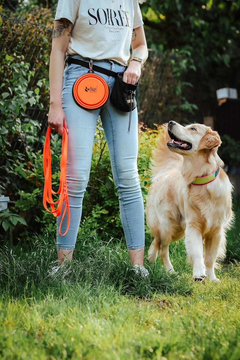 Dingo Dog Travel Bowl Made of Silicone with a Metal Carabiner, Black Edge Additionally Stiffened, Foldable and Lightweight Dog Feeder, Capacity 1000 Ml, Orange (14468) image number 1