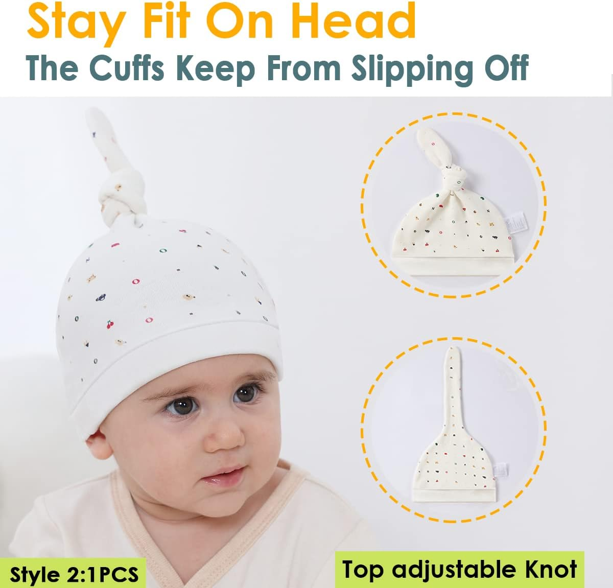 3 Stcke Neugeborene Brenmtzen Krankenhausmtze Knotenmtze Bio-Babymtzen Unisex Baumwolle Schne Babymtzen 0-6 Monate image number 3