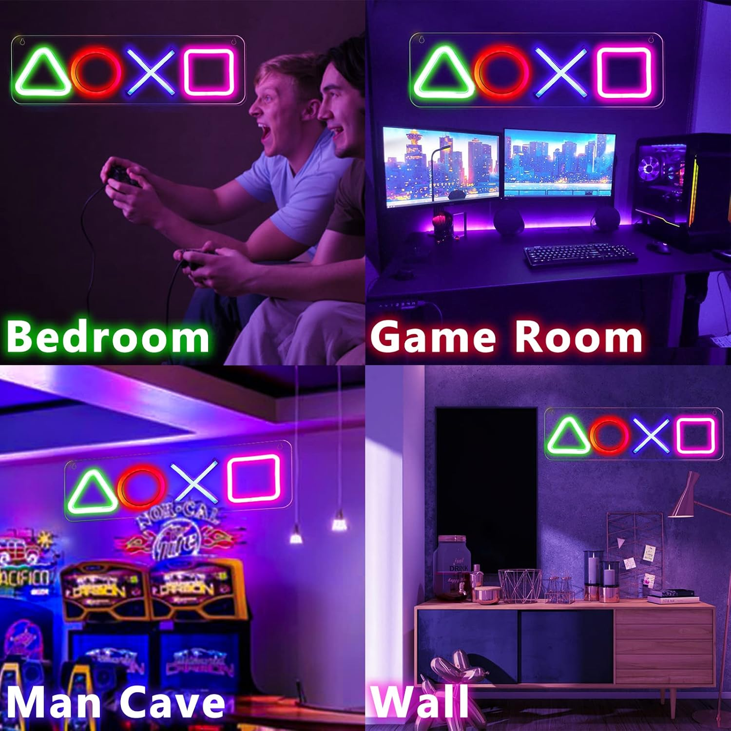 Game Neon Signs for Bedroom, Game Neon Lights for Room Wall Decor USB Powered 16''X5'' LED Gaming Accessories for PS Game Room, Living Room, Man Cave Boys Teen Gamer Birthday Xmas Gifts Party