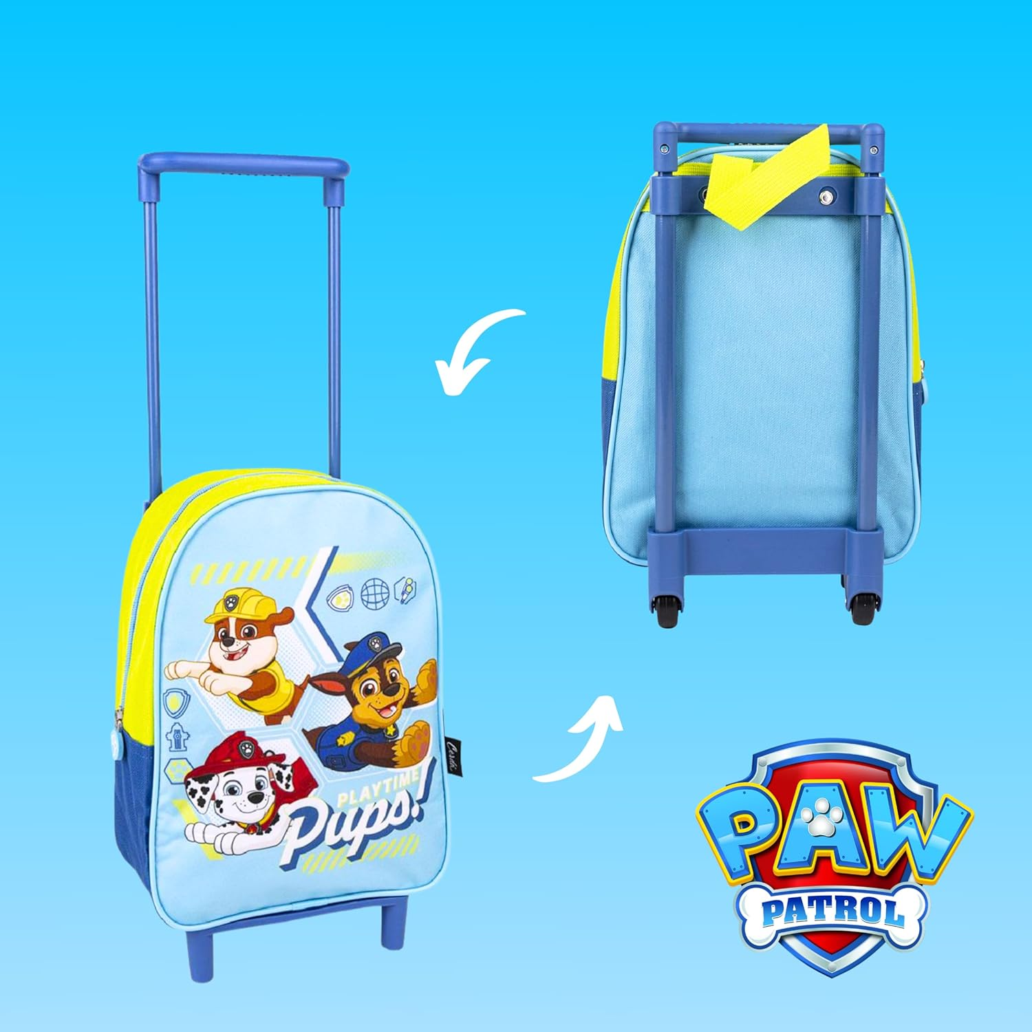 PAW PATROL Wheeled Backpack Chase Marshall and Rubble Design School Bag Kids Trolley Backpack Travel Backpack Gift for Kids, Multicoloured, Classic image number 1