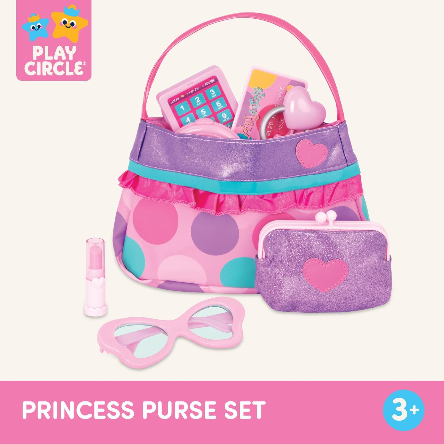 Play Circle by Battat &ndash; Princess Purse Style Set &ndash; Pretend Play Multicolor Handbag and Fashion Accessories &ndash; Toy Makeup, Keys, Lipstick, Credit Card, Phone, and More