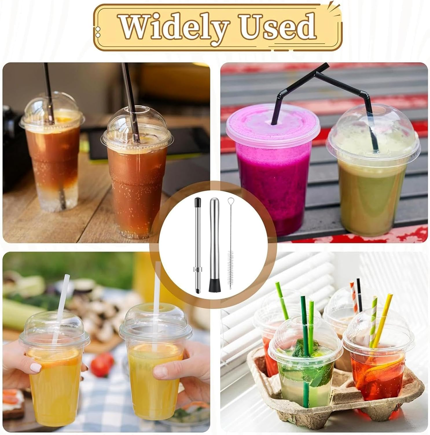 Lemonade Lid Puncher and Muddler | Stainless Steel Straw Lid Punching Tools,Ergonomic Beverage Mixing Tool Drinks Making Supplies for Kitchen Picnic Home Barbecue Restaurant image number 6