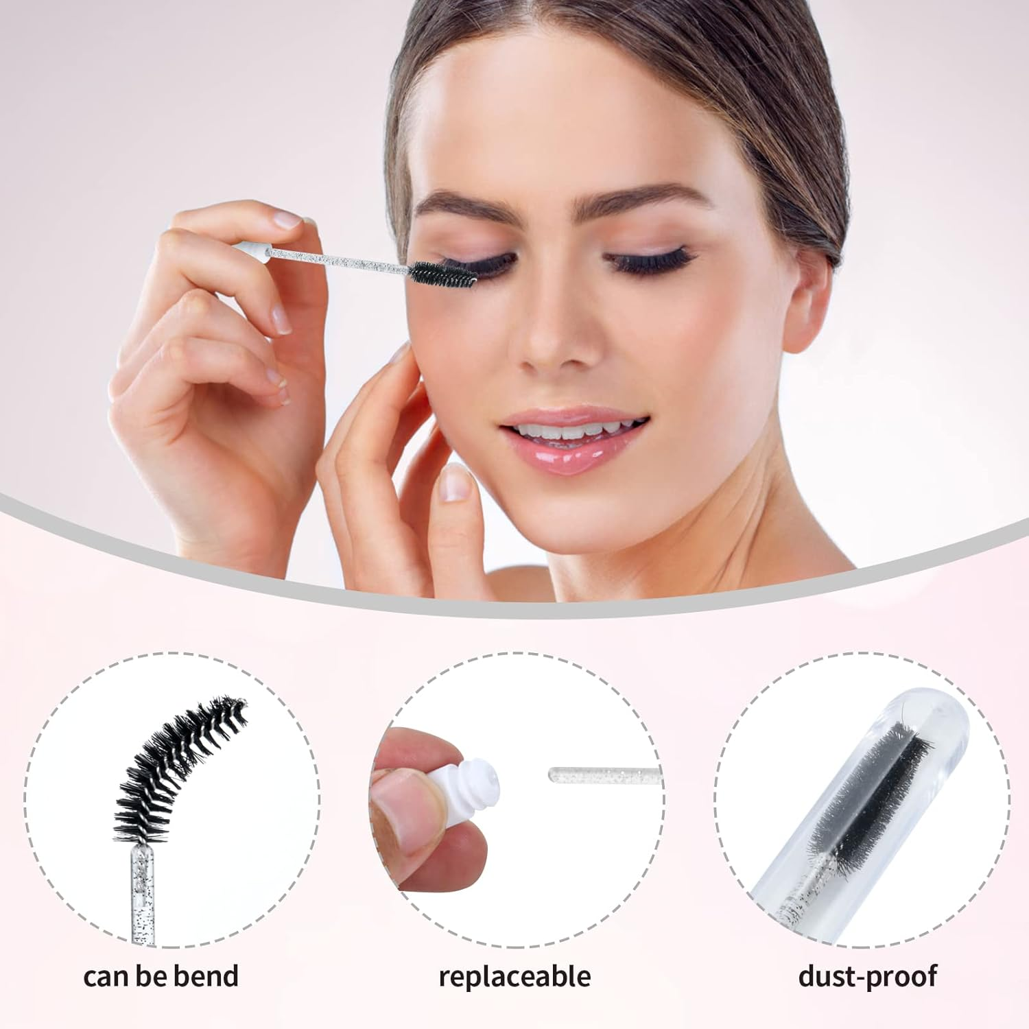 50 Pcs Lash Shampoo Bottle Brushes Set, Empty Lash Shampoo Bottles, Lash Shampoo Label Stickers, Mascara Wands and Tubes Eyelash Brush, Lash Cleansing Brushes, Bag for Lash Extensions Aftercare(Black) - 100-Pink image number 5