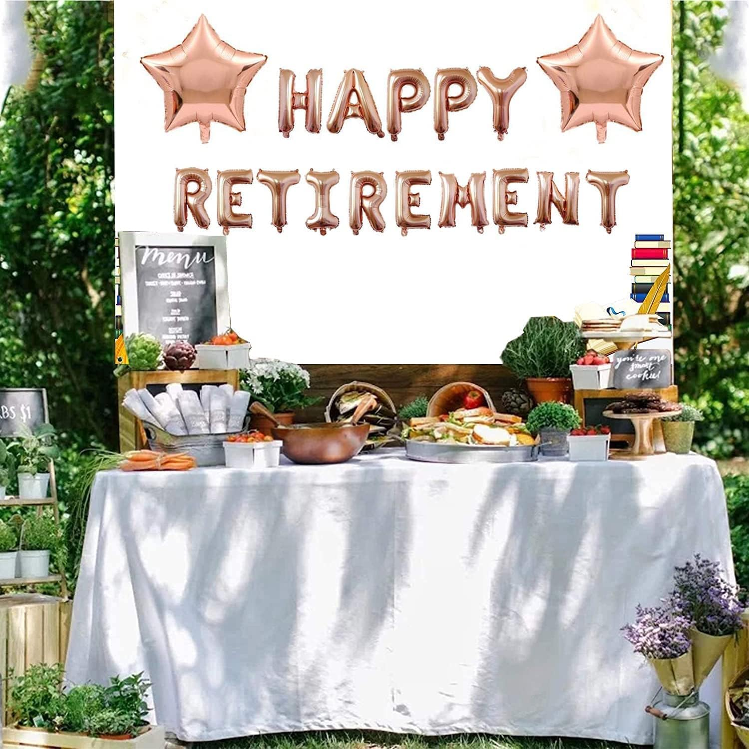 Happy Retirement Letter Balloons Banner with 2 Rose Gold Star Balloons Retired Congrats Retirement Party Decorations Supplies image number 1