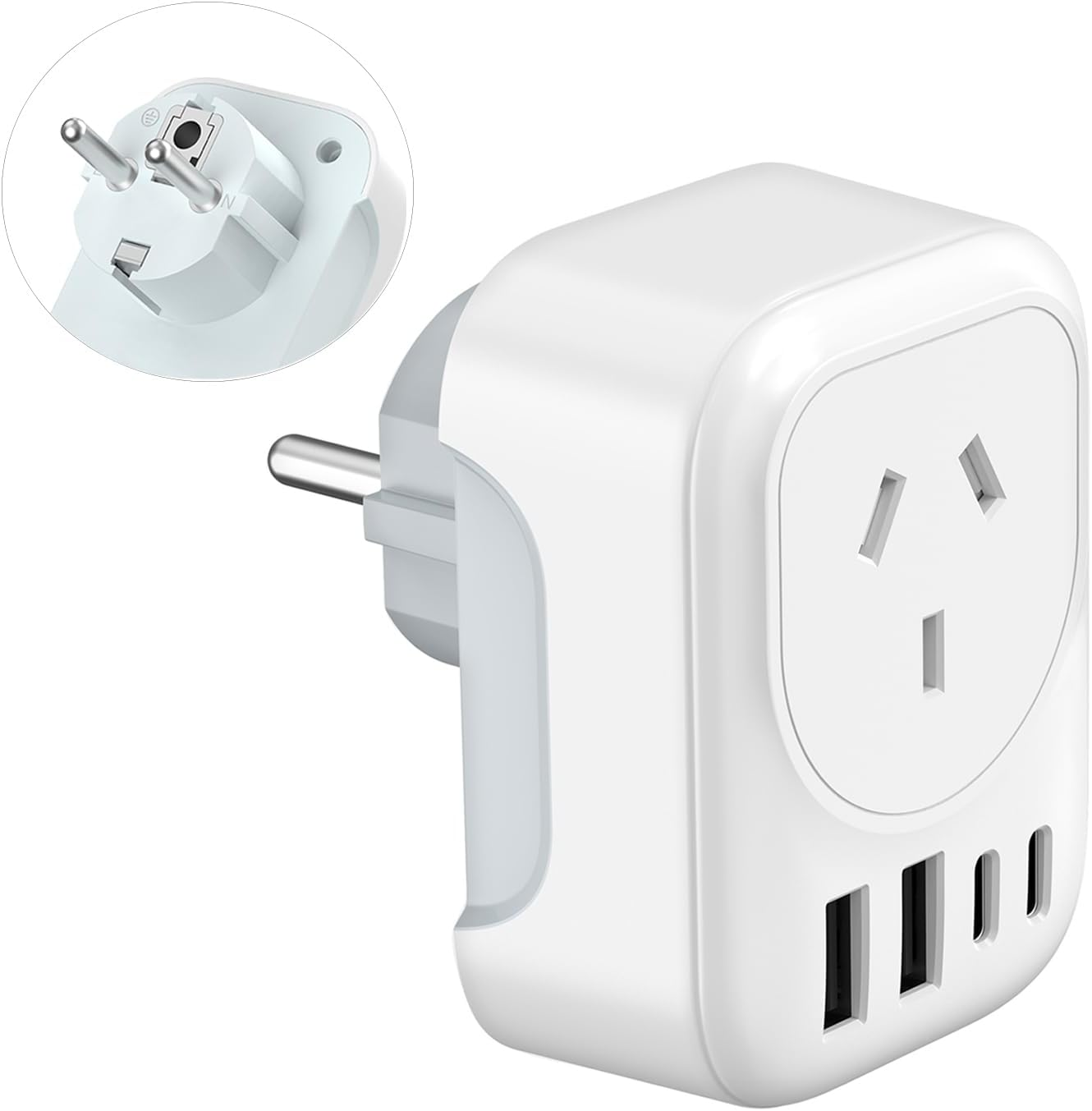 RXSQUL AU to EU Travel Adapter, Australia to European Travel Plug Adaptor, Europe Ground Outlet with Type E/F Plug and 4Xusb for AUS to Bali Germany Spain France Greece Netherlands Turkey