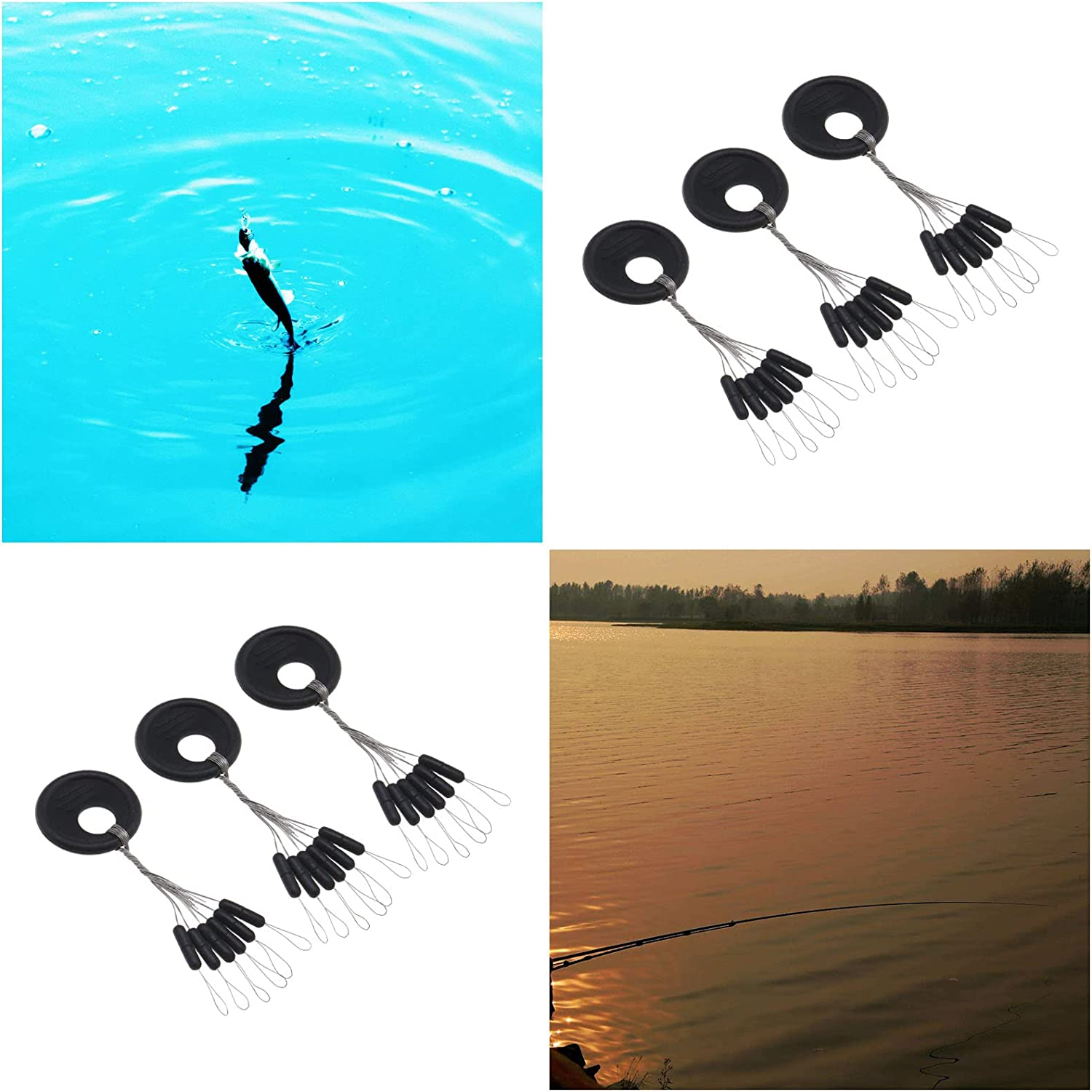 SING F LTD 100PCS Rubber Fishing Bobber Beads Stopper 6 in 1 Float Sinker Stops Black Cylinder Shape Line Stops Space Bean Fishing Gear S/M/L 3 image number 5