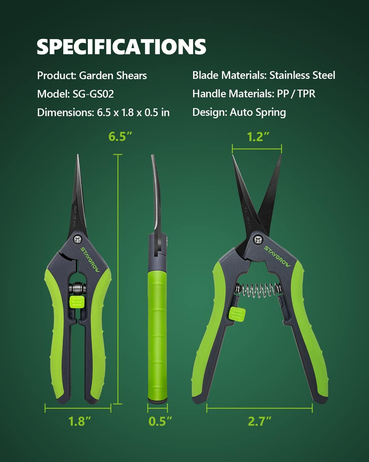 STAYGROW Secateurs 165 Mm with Curved Steel Blades, Locking Handle, Trimming Scissors for Branches, Flowers, Fruits, Plants, Bonsai image number 4