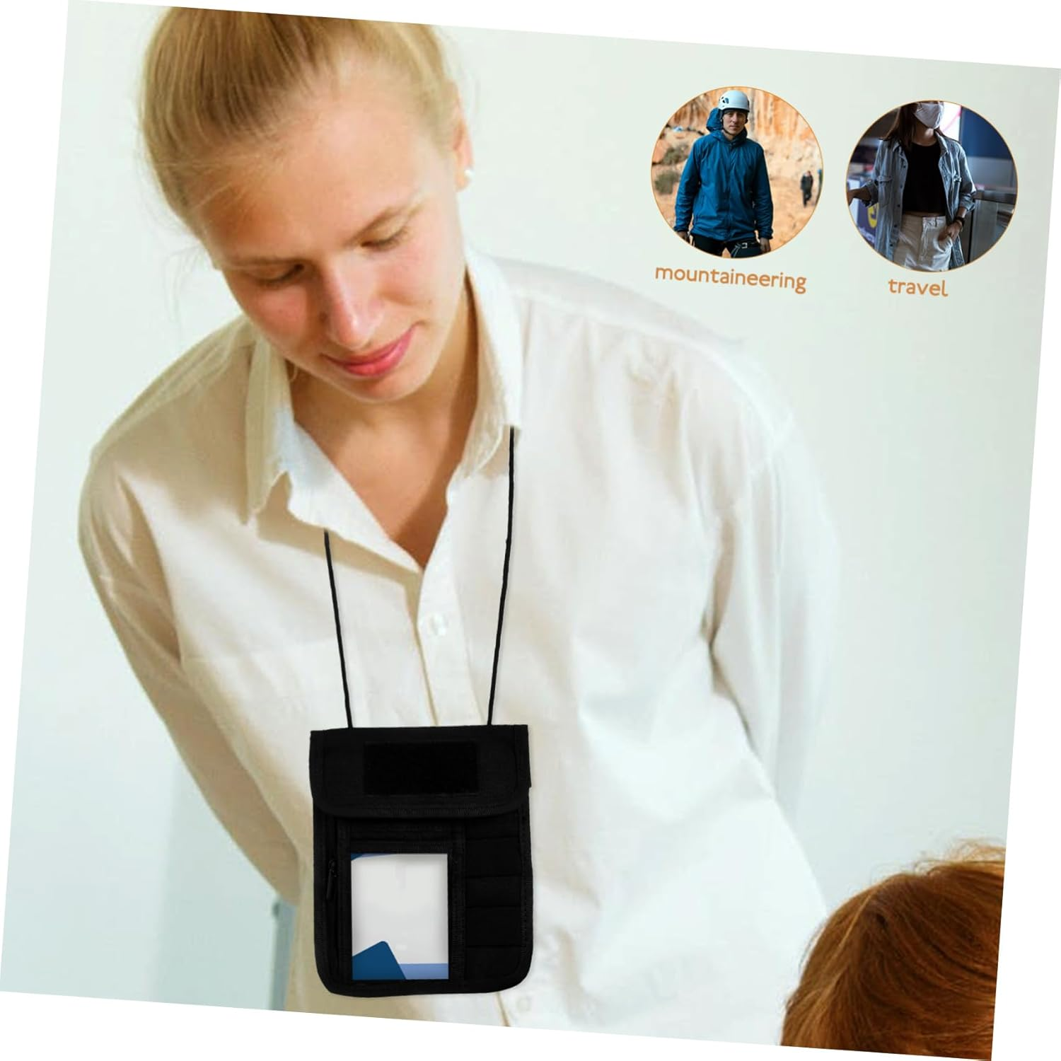 HOUDERCO Travel Passport Holder Pouch with Lanyard Compact Wallet for Cards Cash for Hiking Fishing Cycling Versatile Neck Wallet for Outdoor Activities image number 2