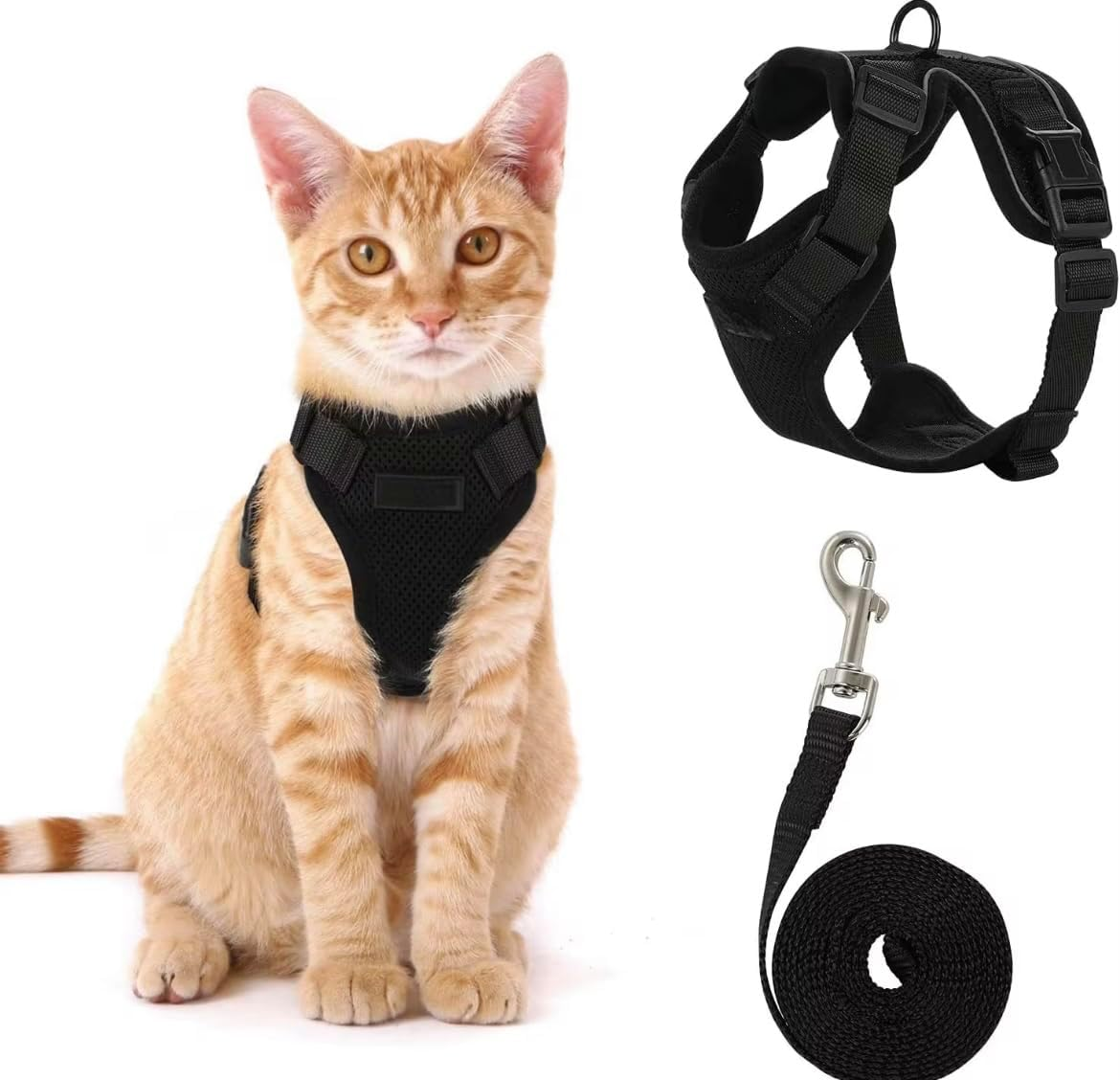 Cat Harness with Lead, Black Soft Harness for Cats, Chest Harness, Cat Harness, Cat Harness image number 1
