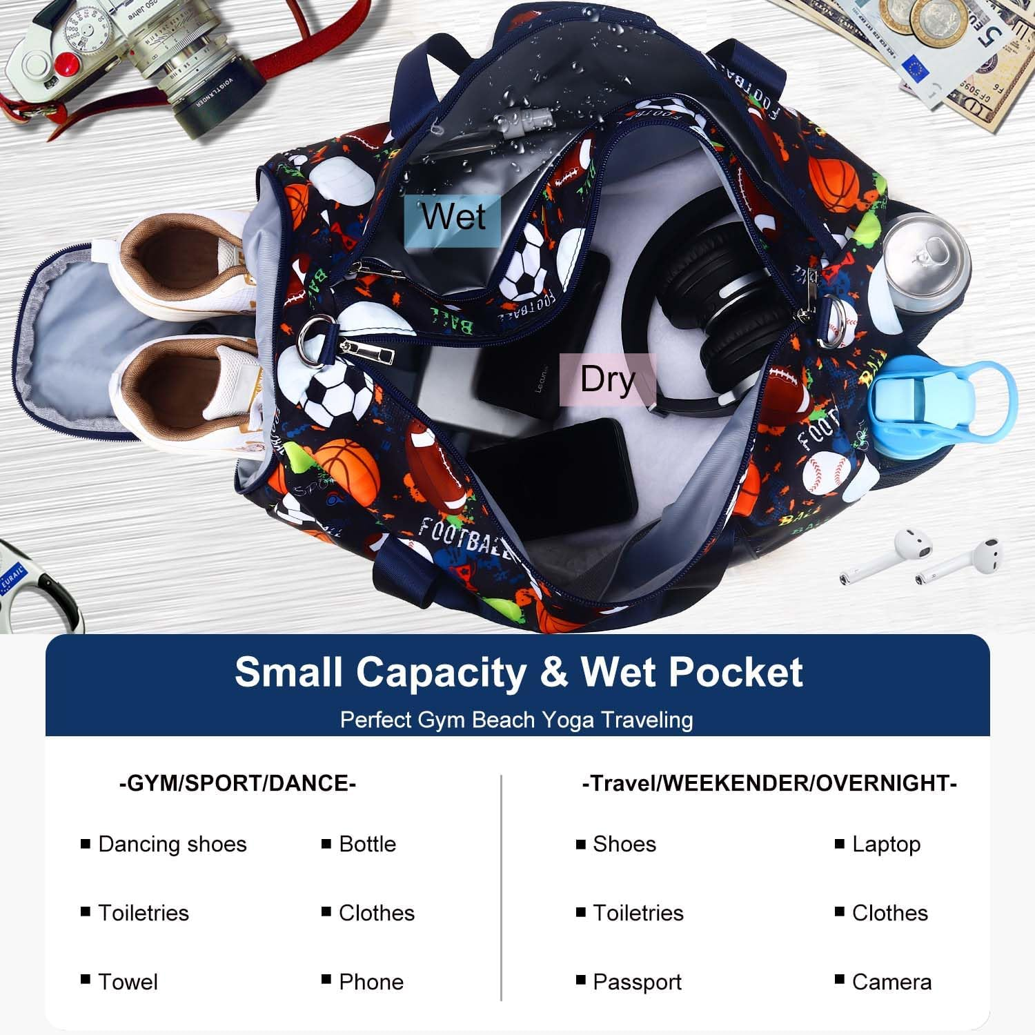 RHCPFOVR Drawstring Backpack for Kids - Unicorn Bags for Girls Gym Dance Beach Swim Travel Bag with Two Water Bottle Holder - Blue Dinosaur image number 3