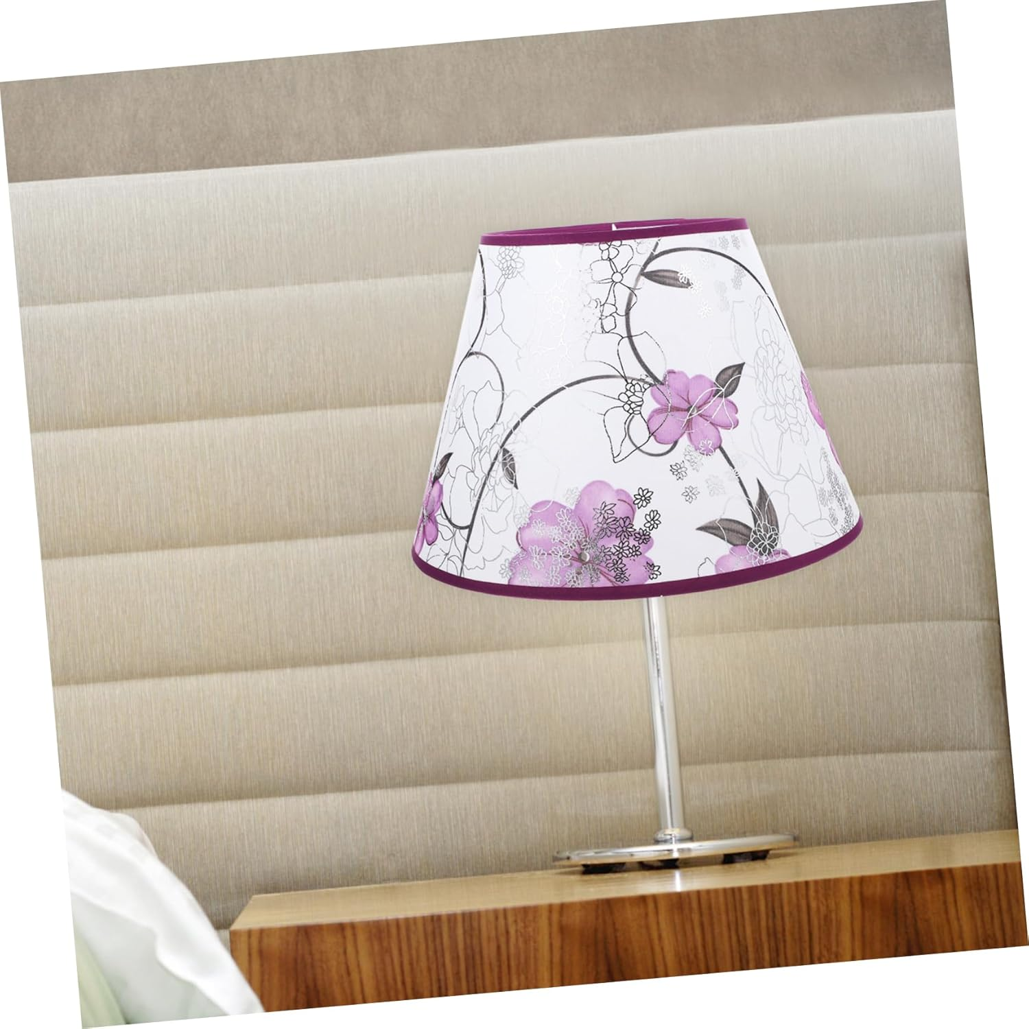JEWEDECO Vintage Flower Pattern Table Lamp Shade E27 Purple Fabric Lampshade for Bedroom and Home Use Decorative Cone Design for Bedside and Corridor image number 1