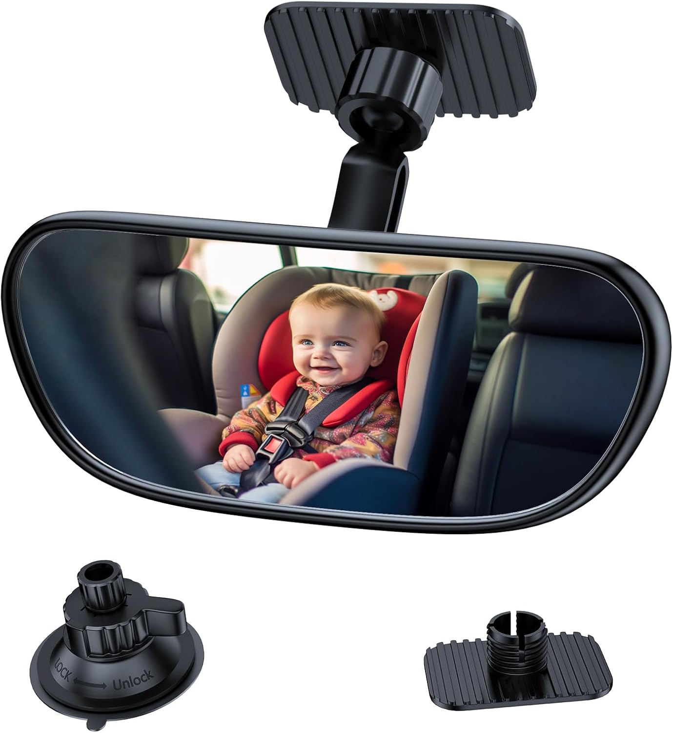 Range Tour Baby Car Mirror, 360&deg; Adjustable Wide Angle Convex Rearview Mirror for Rear Facing Infant Suction Cup & Adhesive Mount Mirror Safety Mirror for Car SUV Trucks image number 4
