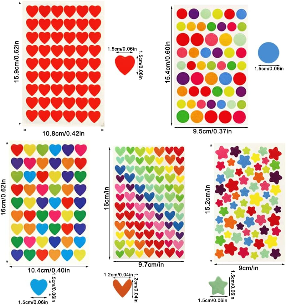 3000 Pcs Cute Colorful Dot Heart and Star Shape Self Adhesive Sticker Sheets, for Scrapbooking, Label, Packaging and Art Craft Supplies（50 Sheets） image number 6