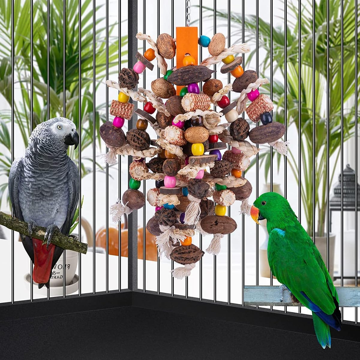 AIMALL 1Pc Parrot Toy Colorful Corn Cob and Fruit String, Large Parrot Chewing Toy for Macaw, African Grey, Cockatoos, and Other Medium Birds, 19.68Inch