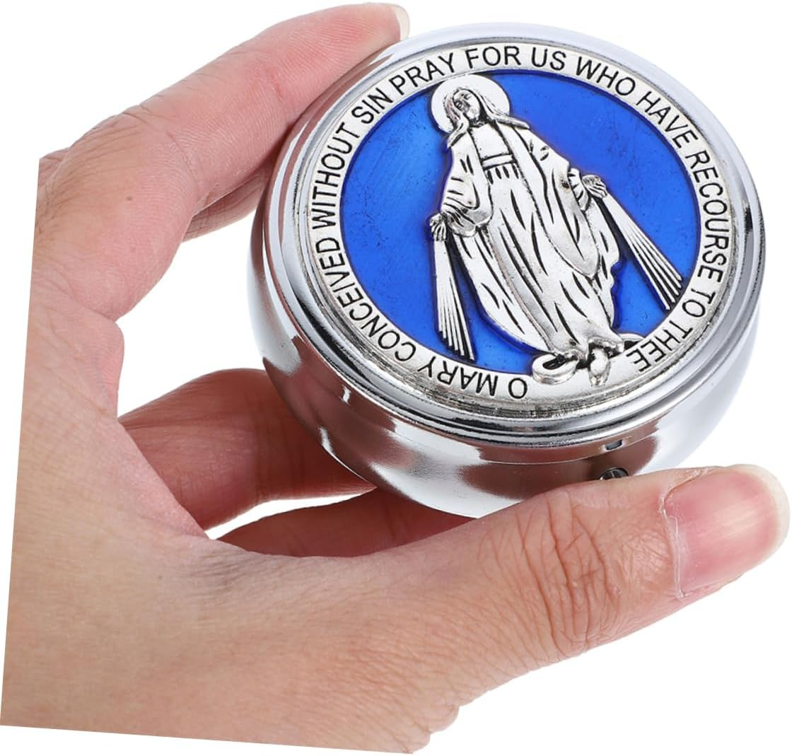 2Pcs Rosary Box Metal Religious Keepsake Chest Catholic Storage Box for Beads Confirmation for Beads Religious Souvenir Chest image number 2