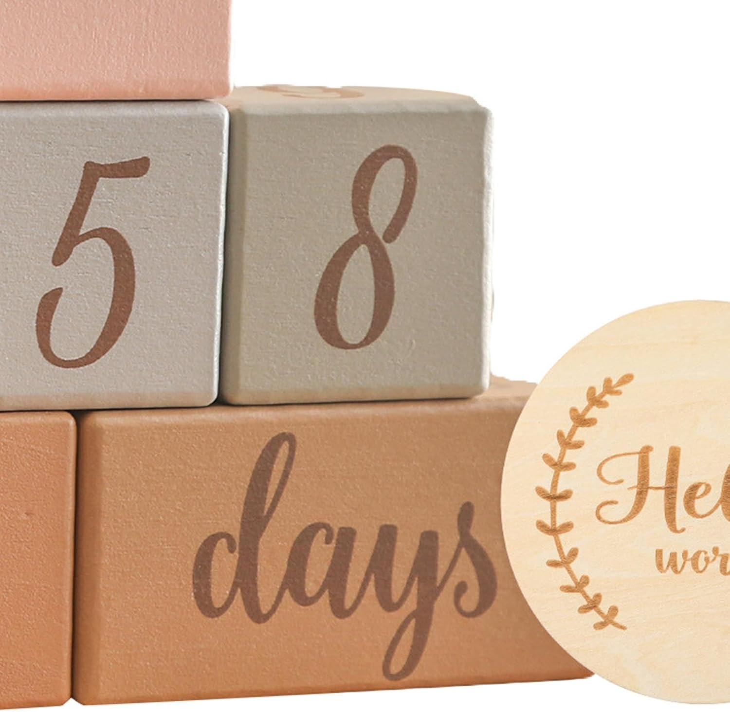 Milestone Blocks Set Memories Growing Up, Week Month Year Creative Decoration Boys or Girls Wooden Discs, Age Blocks, Blue