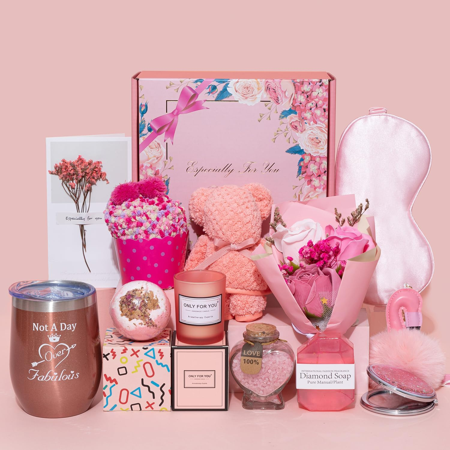 Birthday Gifts for Women,Unique Gifts Basket Ideas for Women Pink Gifts Box for Her Self Care Relaxing Gift Set Birthday Presents Female Friendship Gifts for Best Friend Bestie Girlfriend