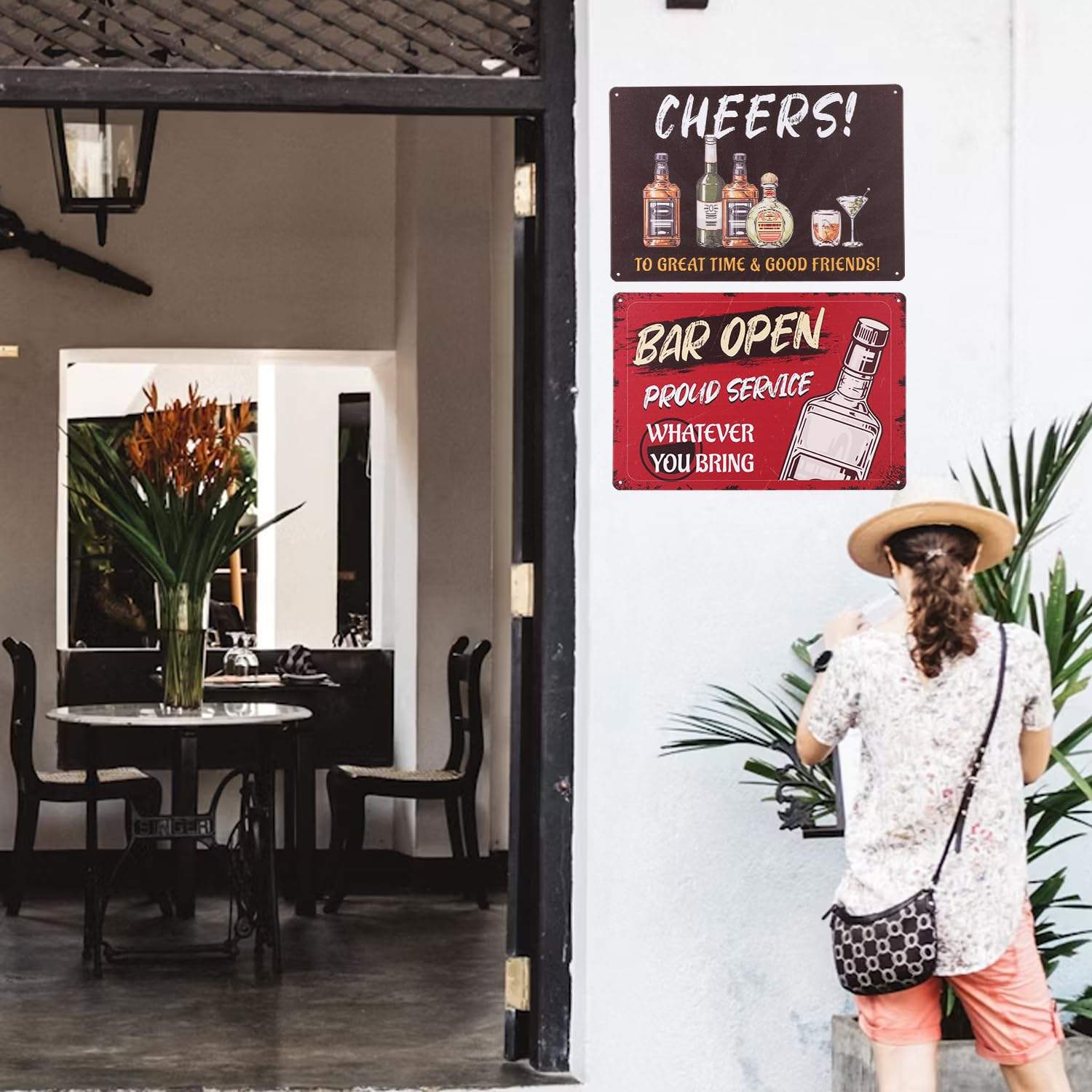 NQEUEPN 2Pcs Bar Signs, 8X12In Bar Open Sign & Cheers Sign Cheers to Good Time & Good Friends Metal Home Bar Decor Vintage Pub Decorations Funny Gifts for Home Retro Bar Shop Cave Wall image number 6