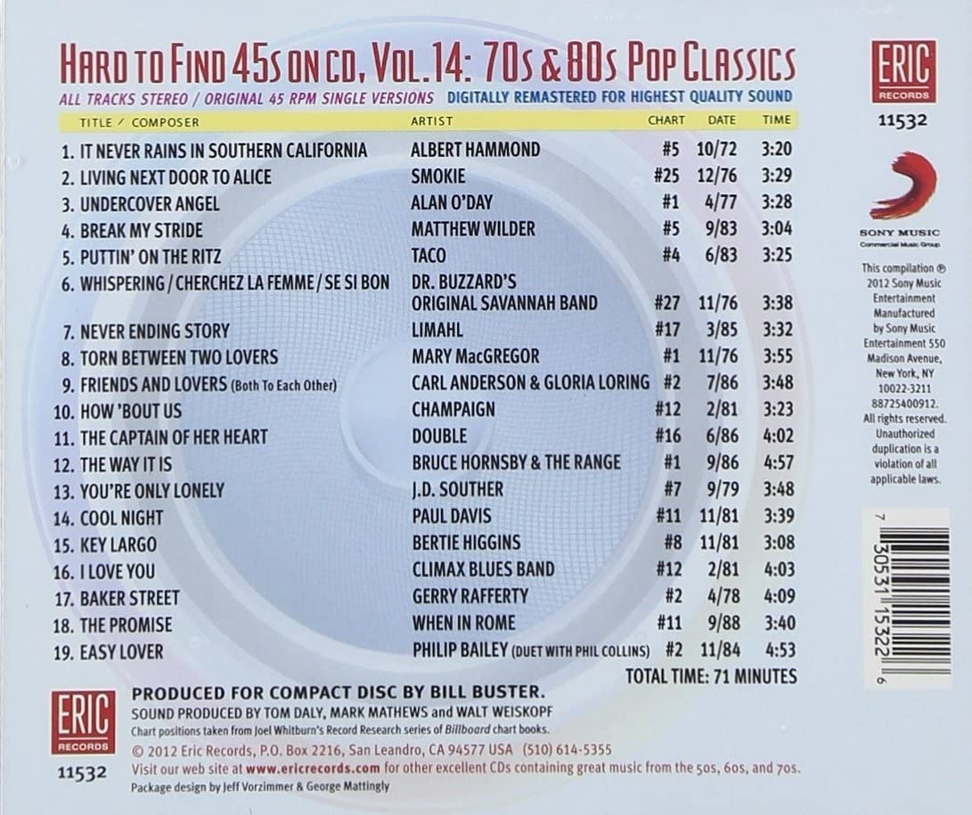 Hard to Find 45S on Cd Vol.14 70S 80S Pop Classics