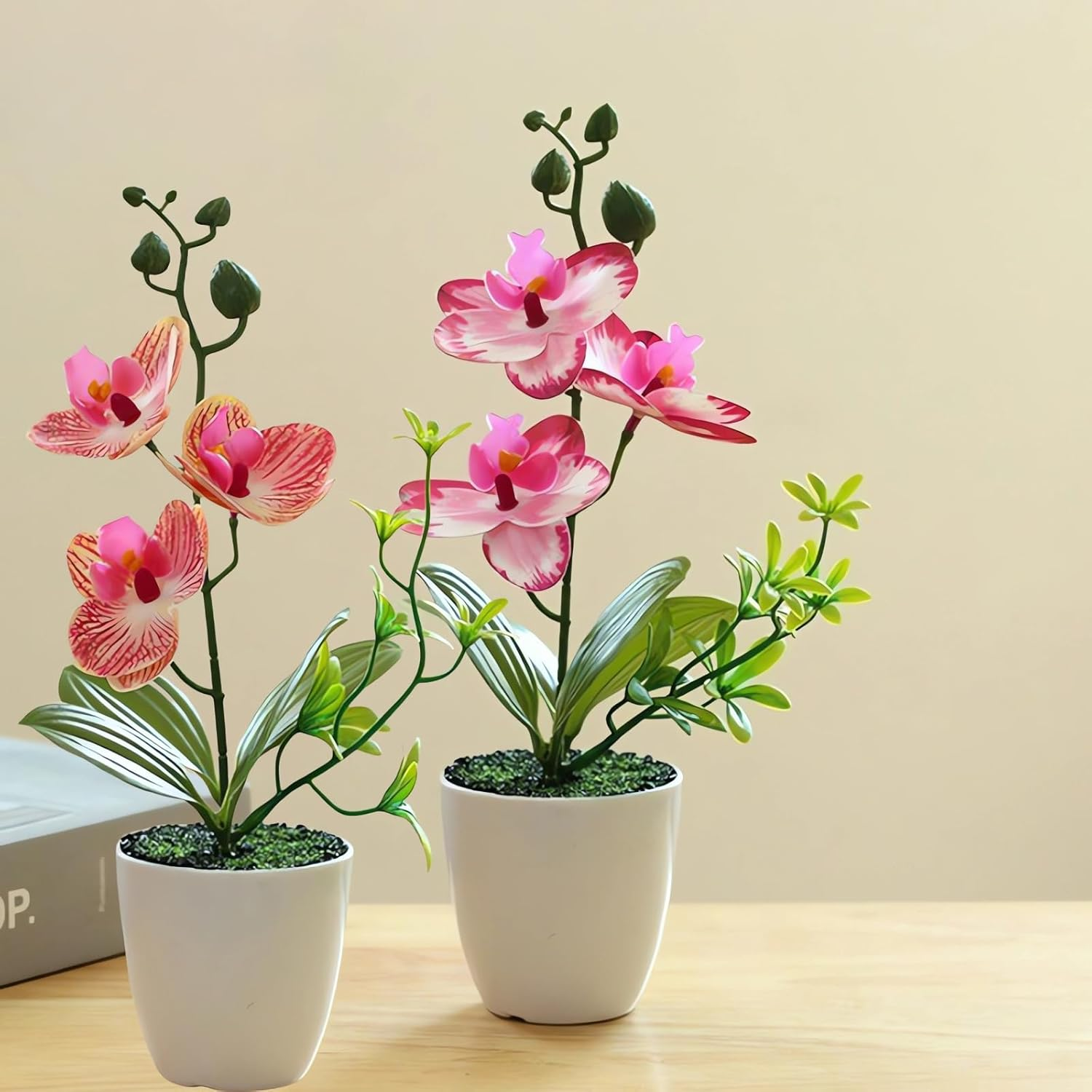 Artificial Flowers with Vase, Artificial Flowers in Vase, Fake Flowers Home Flower Arrangement, Balcony, Hallway, Garden, Bedroom, Living Room, Dining Table Decoration Flower A160 (C Set of 2) image number 1