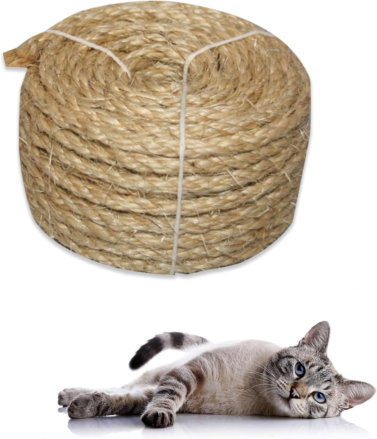 Sisal Rope for Cat Scratching Post, Natural Sisal Rope, Scratching Rope for Decorating Scratching Posts for Cats, Decorating Houses, Gardens, Flower Pots, Guardrails, 6 Mm X 20 M image number 5