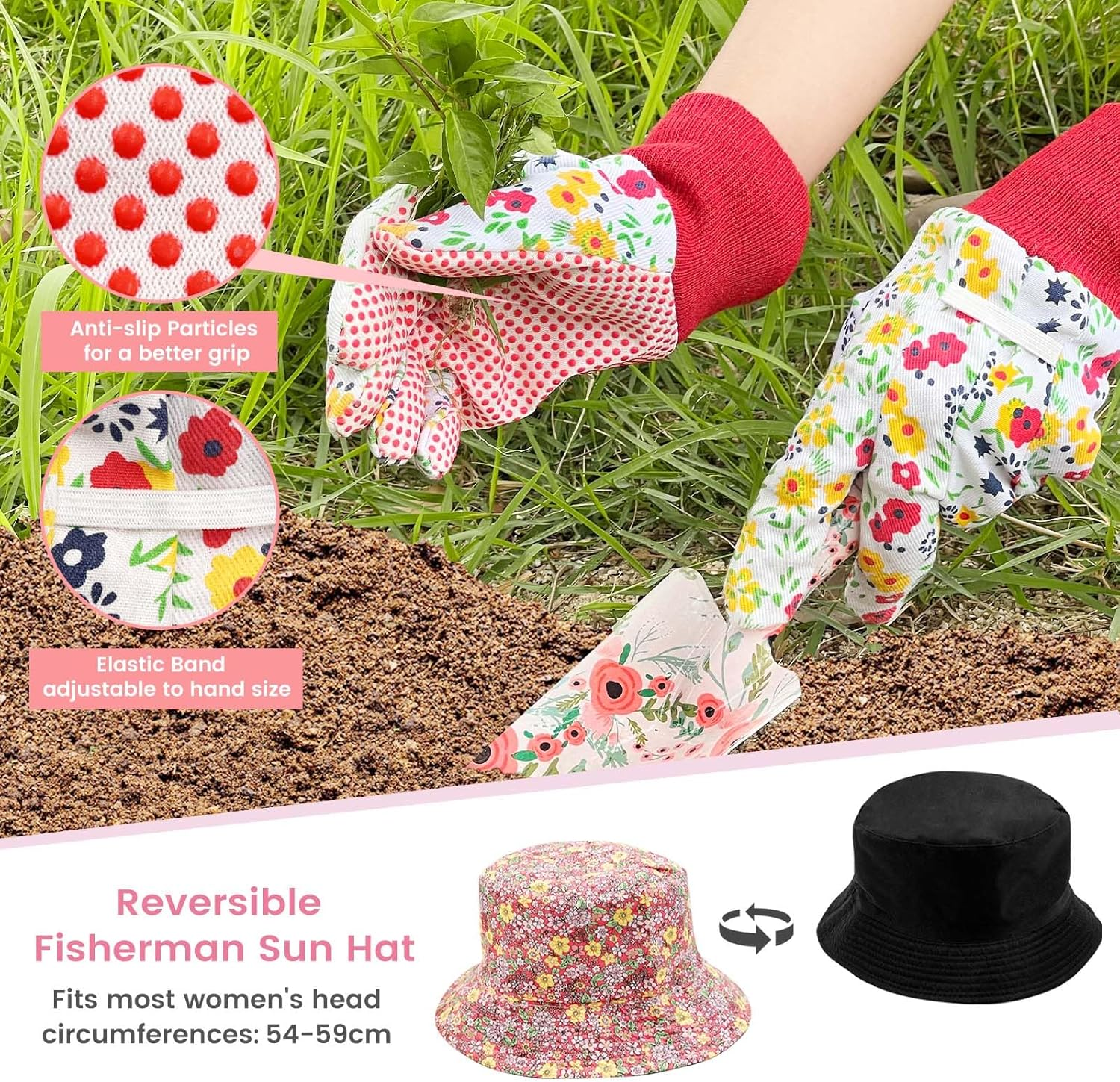 SNAIL GARDEN 6Pcs Garden Tools with Reversible Fisherman Sun Hat & Storage Bag,Gardening Hand Tools, Durable Rust-Proof Gardening Supplies, Garden Kit for Women Female Gardeners image number 1