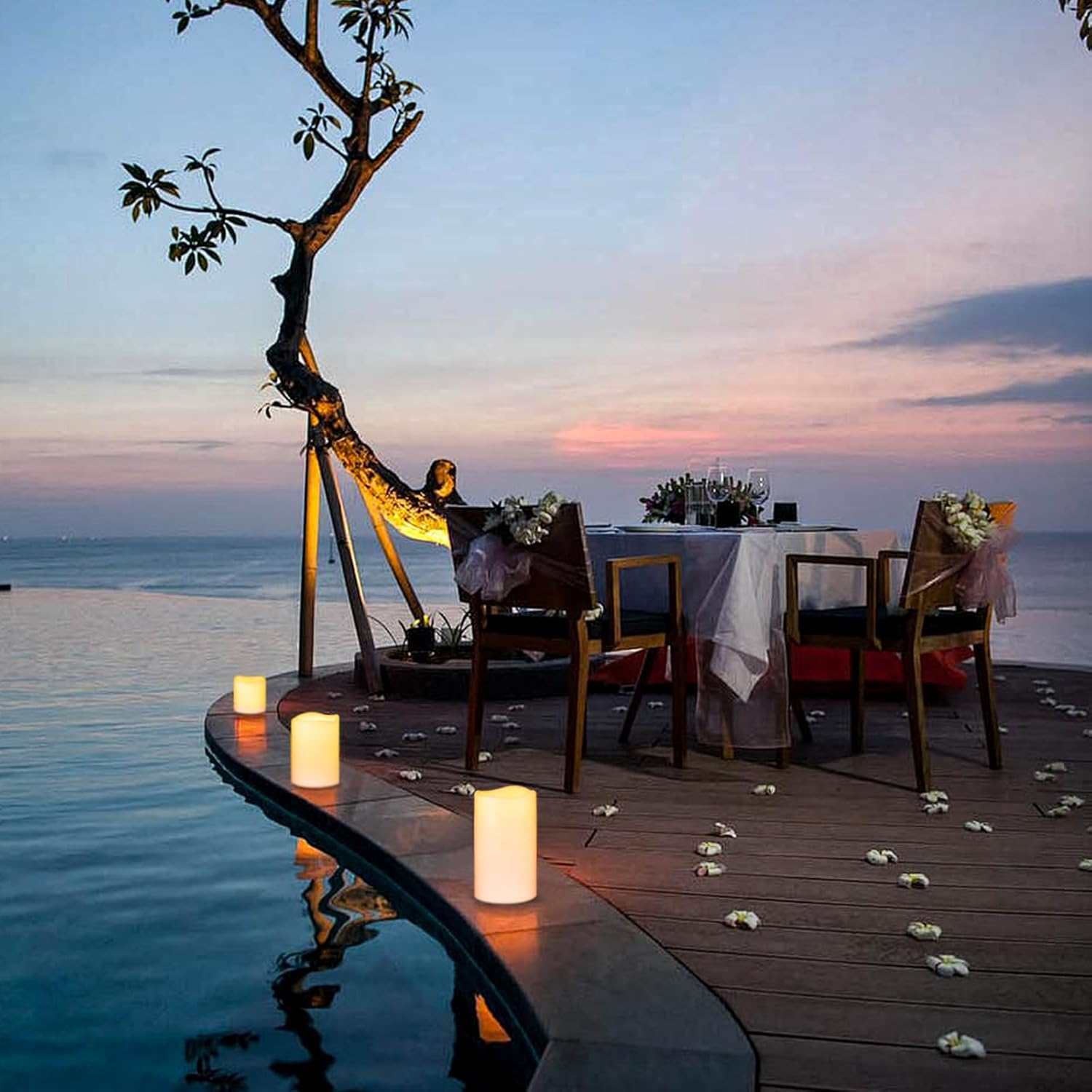 Eldnacele Waterproof Flameless Candles with Timer Function, Battery Operated Large LED Candles for Outdoor Garden Lanterns, Flickering Light, Set of 4, Cream image number 1