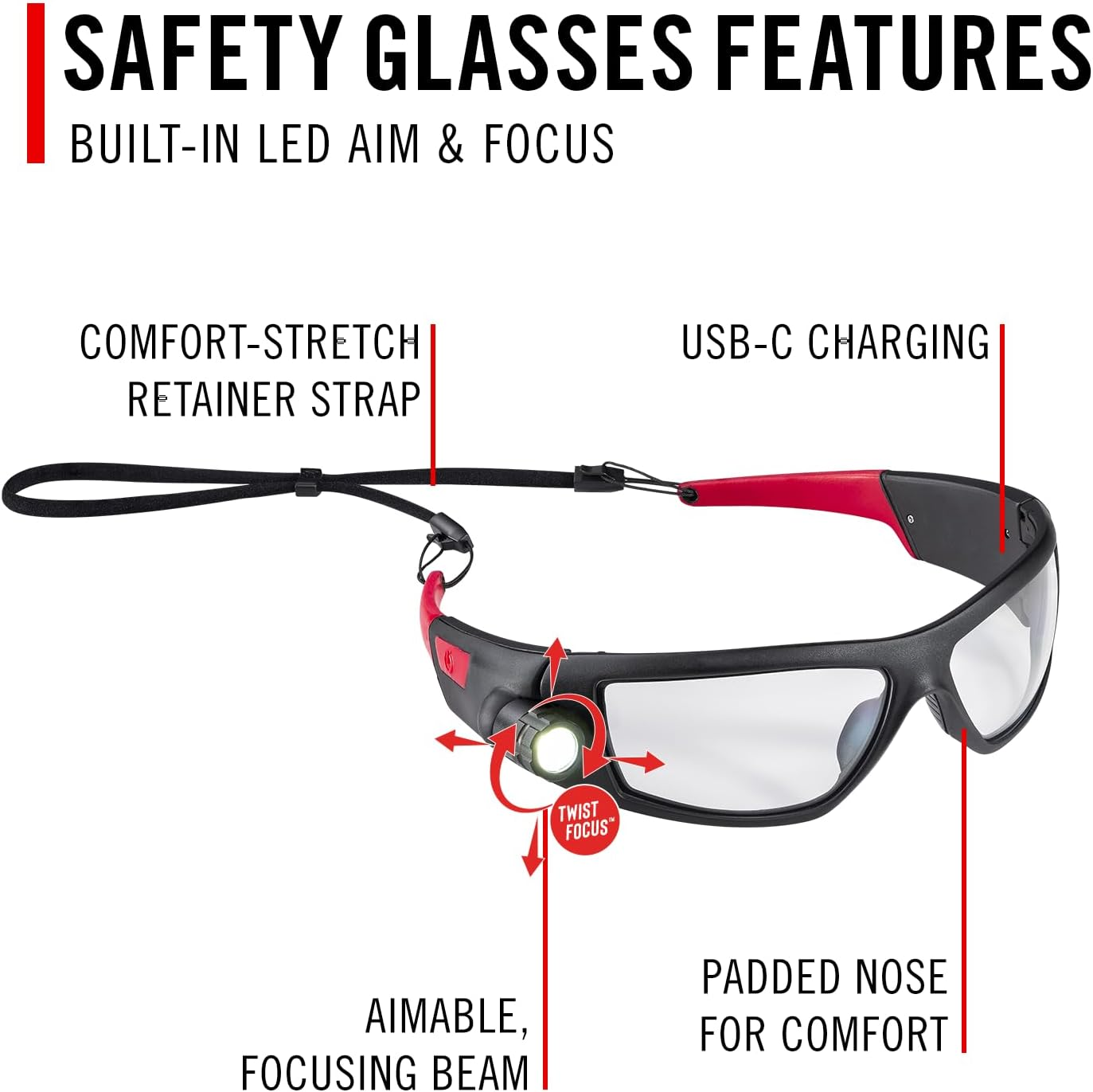 Coast SPG500 Rechargeable Lighted LED Safety Glasses image number 1