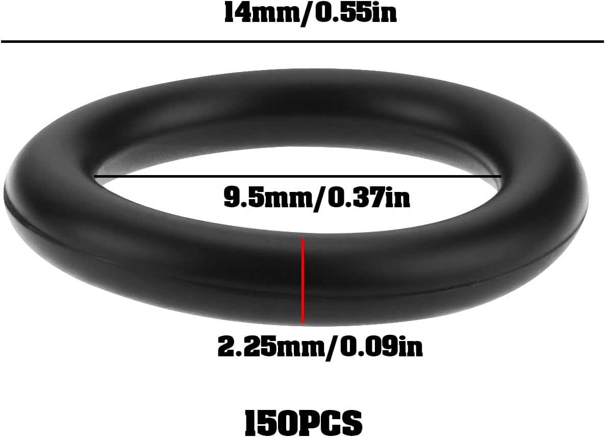 150Pcs Oil Drain Plug O-Ring 11105 Compatible with Harley-Davidson 9.5X14X2.25Mm Black image number 5