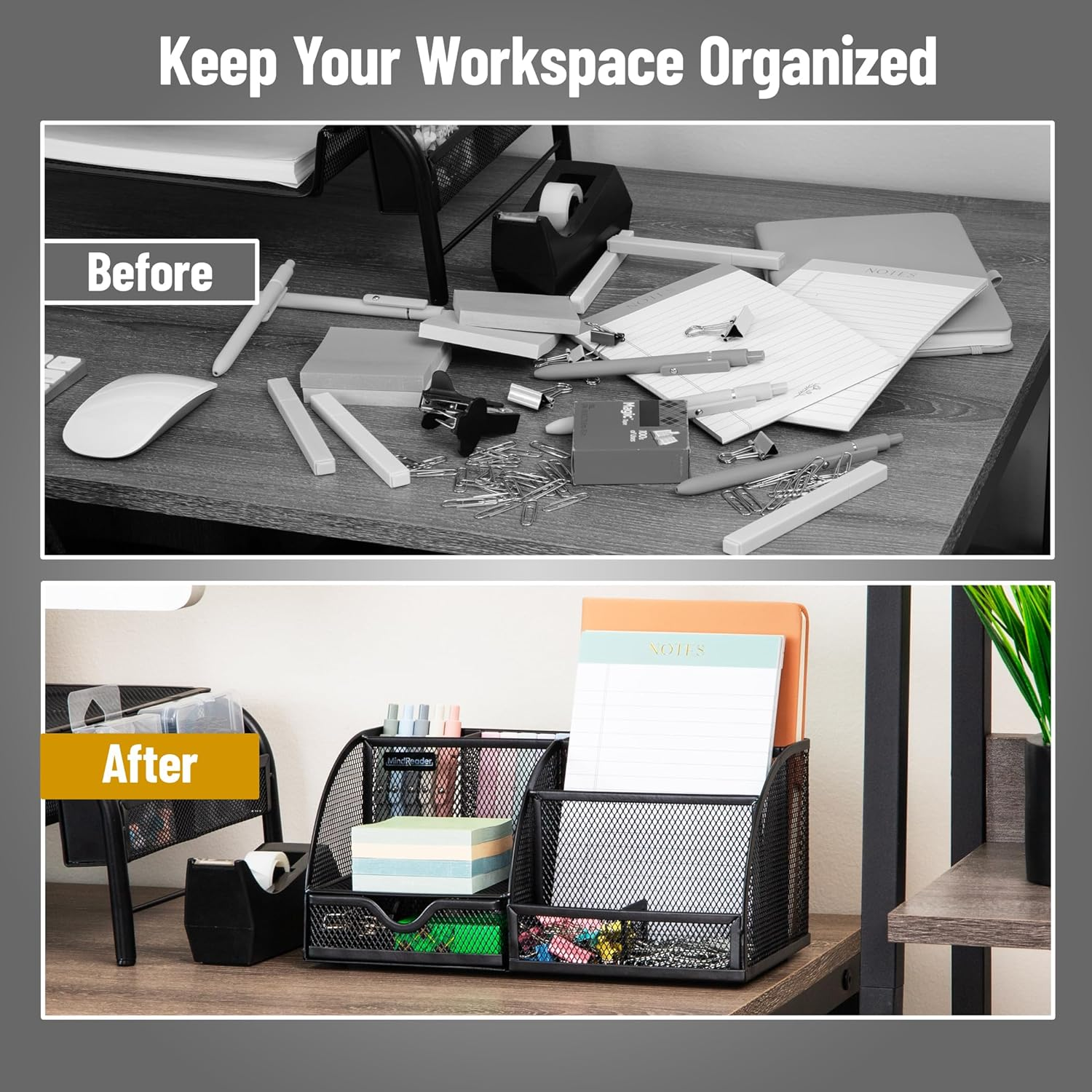 Mind Reader Desktop Organizer, File Storage, Accessory Storage, Workspace, Office, Metal Mesh, 11" L X 5.5" W X 5.25" H, Black image number 4