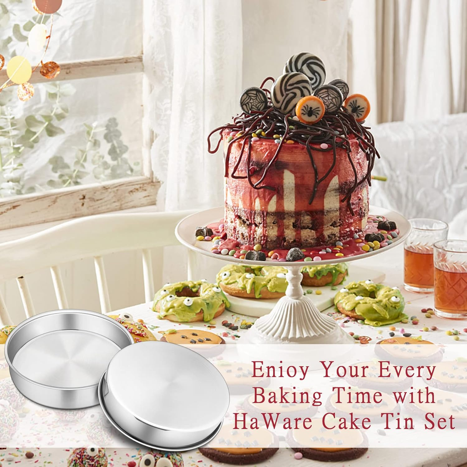 Haware 8 Inch Cake Tin, Stainless Steel round Baking Pan Set of 2, Birthday Wedding Layer Cake Tin for Baking Roasting Serving, Healthy & Non-Toxic, Mirror Polished & Dishwasher Safe (20Cm) image number 5