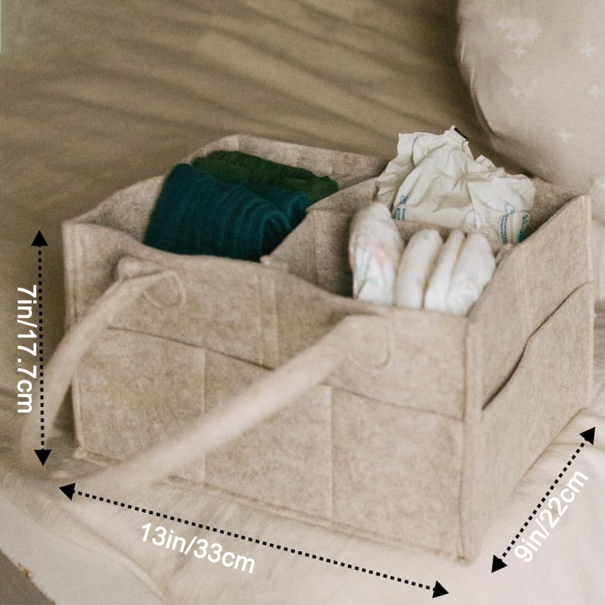 Nursery Storage Bin and Car Organizer for Diapers and Wipes - Oatmeal, Regular