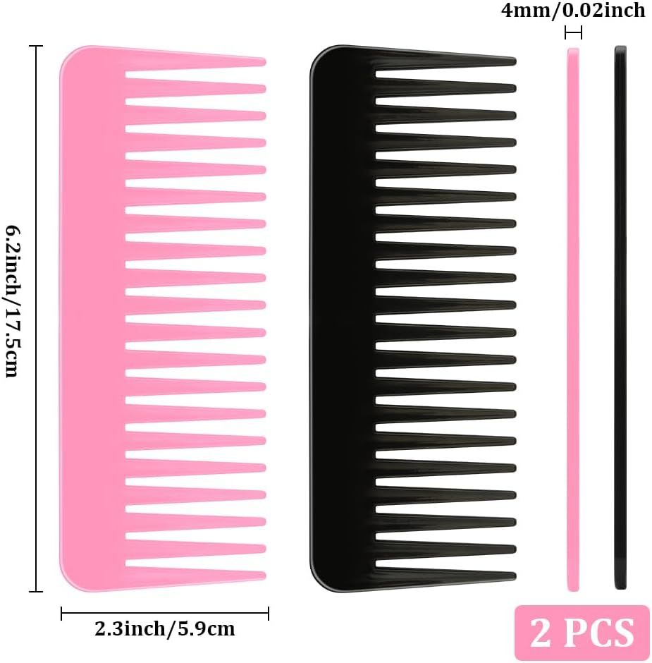 Wide Tooth Detangling Comb Set - 2PCS No-Handle Combs for Curly, Wet or Dry Hair, Shower Combs in Black and Light Pink - Black,Light Pink image number 3