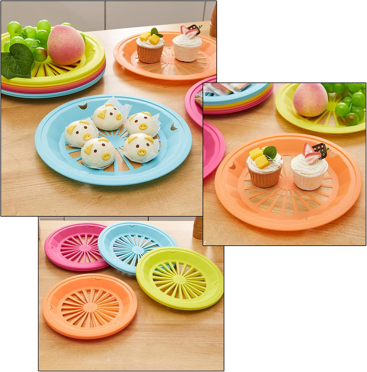24X 6 Colors Heavy Duty Reusable Plastic Paper Plate Holders Woven Paper Plate Holder for Kitchen Outdoor Picnic image number 4