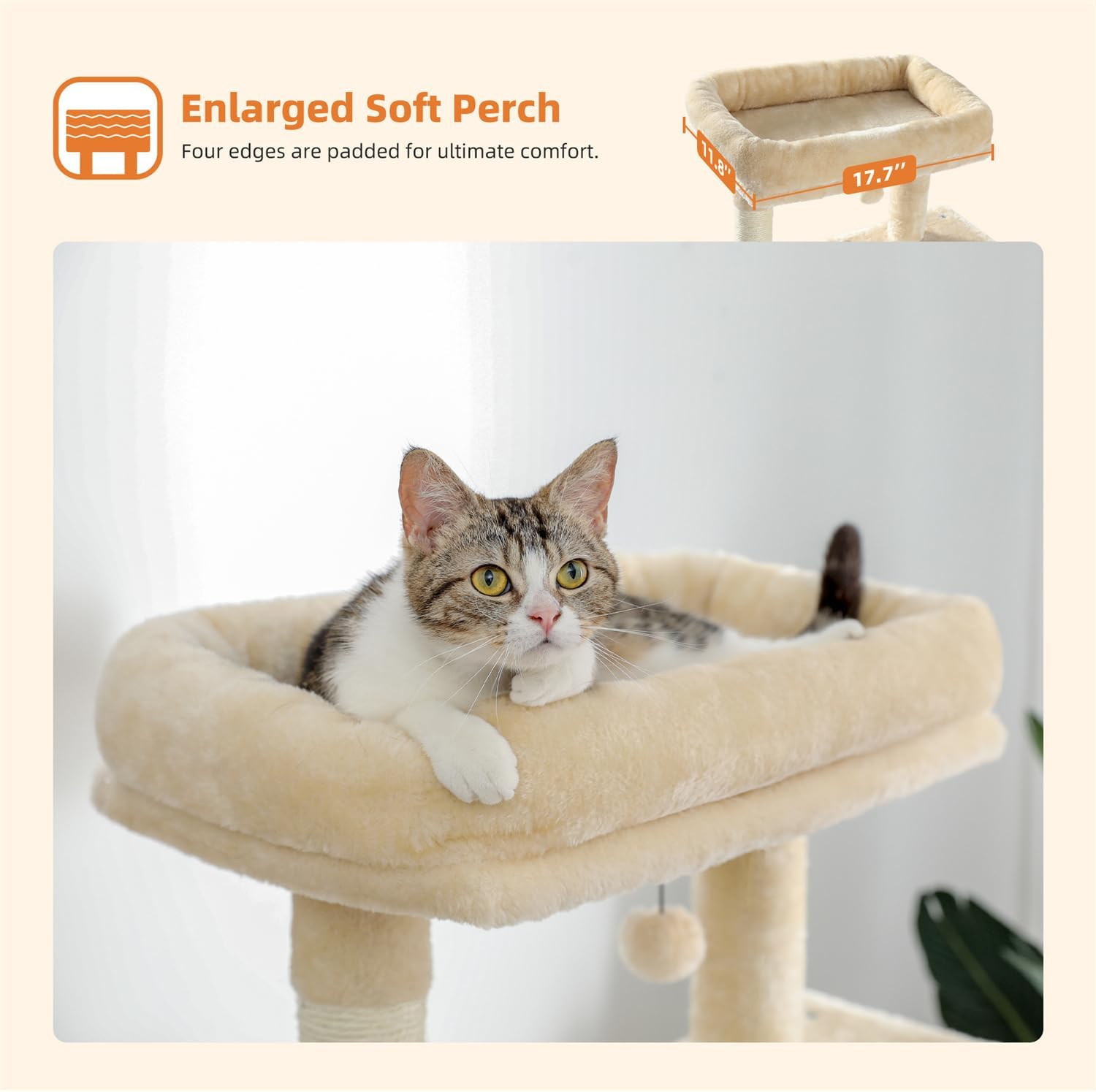 PAWZ Road Cat Tree 143Cm Cat Scratching Post Multi-Level Play Tower with a Large Hammock and Top Perch Home Pet Furniture Beige image number 6