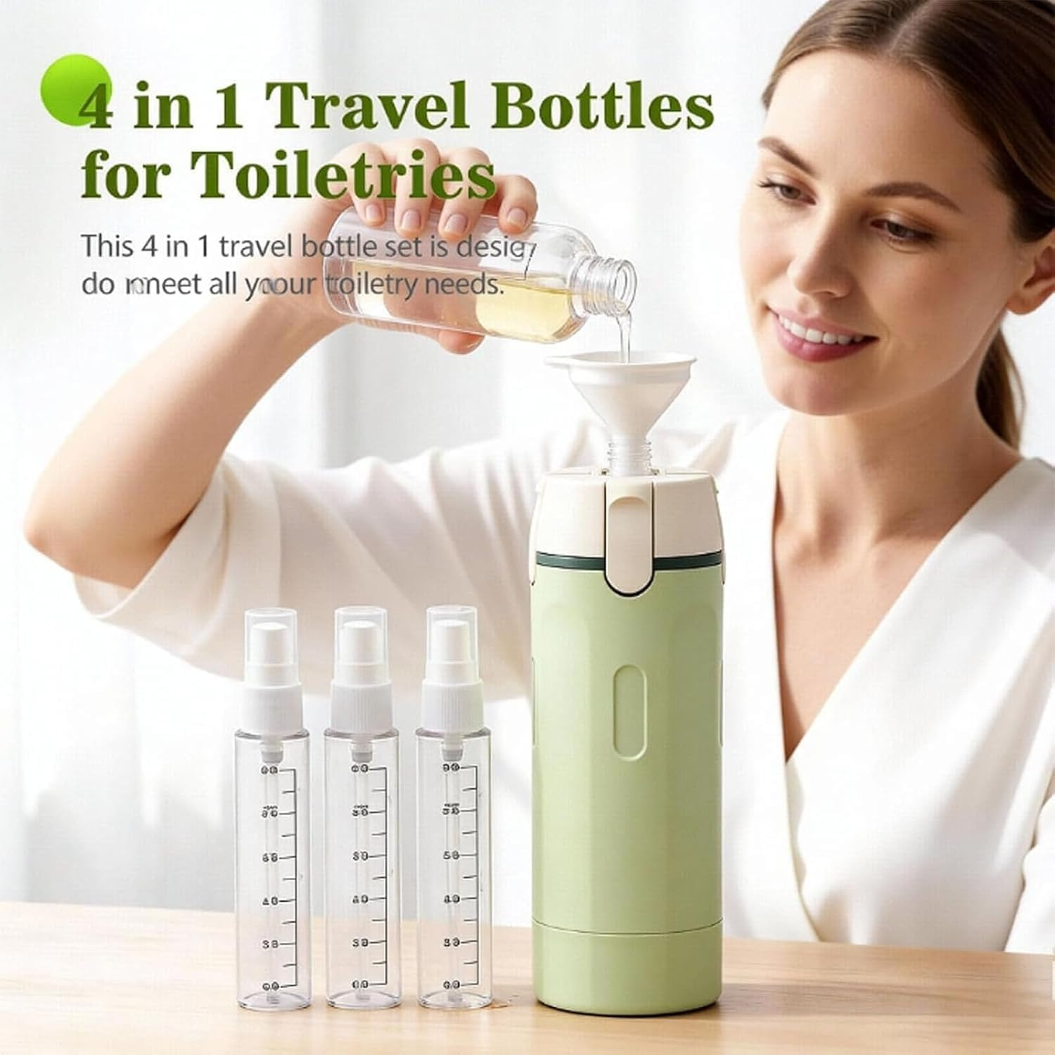 4-In-1 Travel Dispenser Bottle, Refillable 4 in 1 Travel Dispenser Bottle with Scale Label Shampoo Lotion Cream Etc, Light-Shielding Design for Business Flights Gym Bag Weekends Away (1PCS*A) image number 2