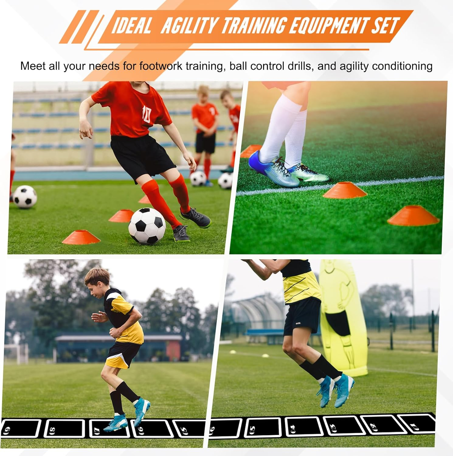 Rubber Agility Ladder Set 4.5M/15Ft Rubber Non-Slip Agility Training Ladder with 10 Soccer Cones for Outdoor Agility Training Basketball Fitness Soccer Training Speed Agility Training Ladder Mat